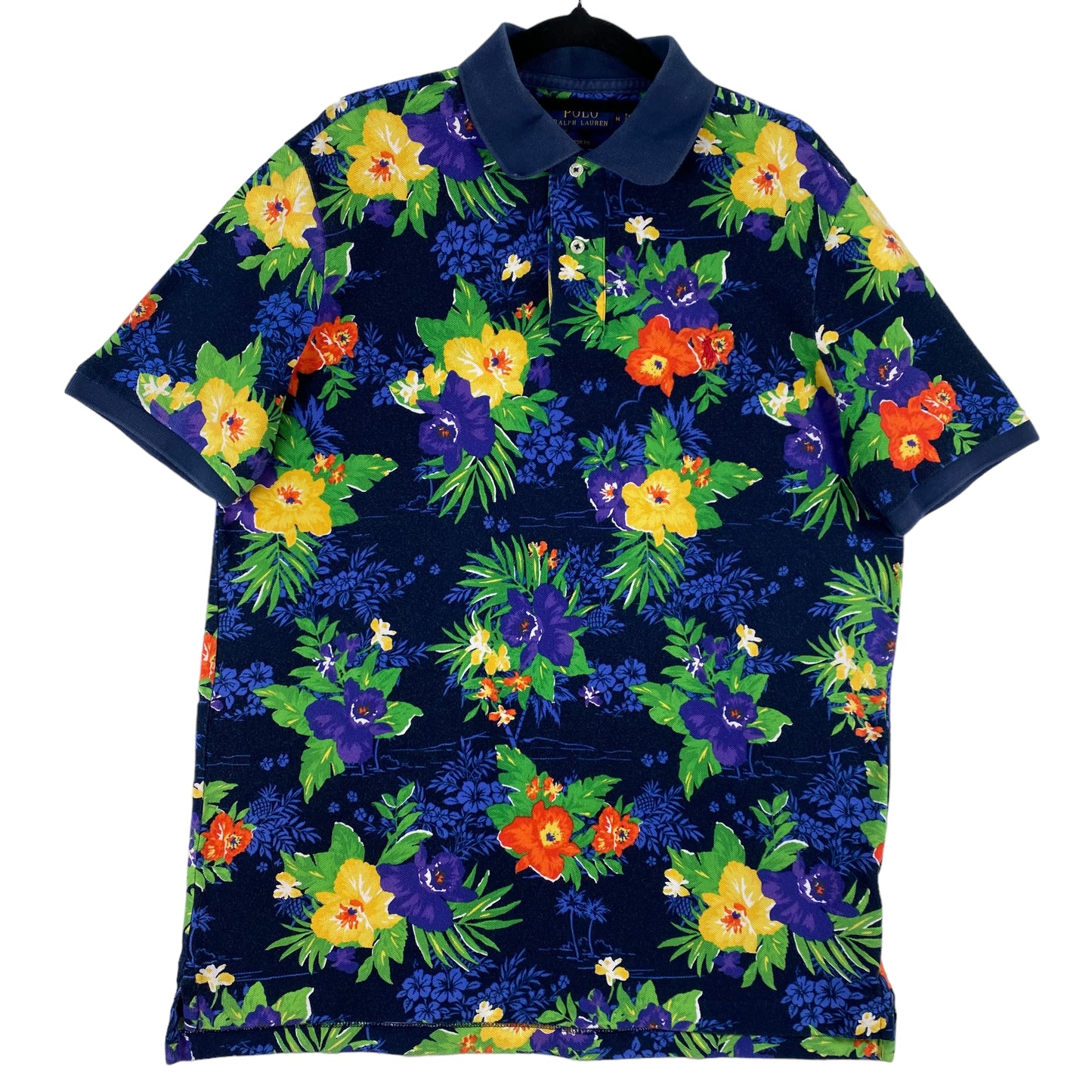Polo Ralph Lauren Dark Blue Floral Pattern Classic Fit Cotton Polo Shirt Size M