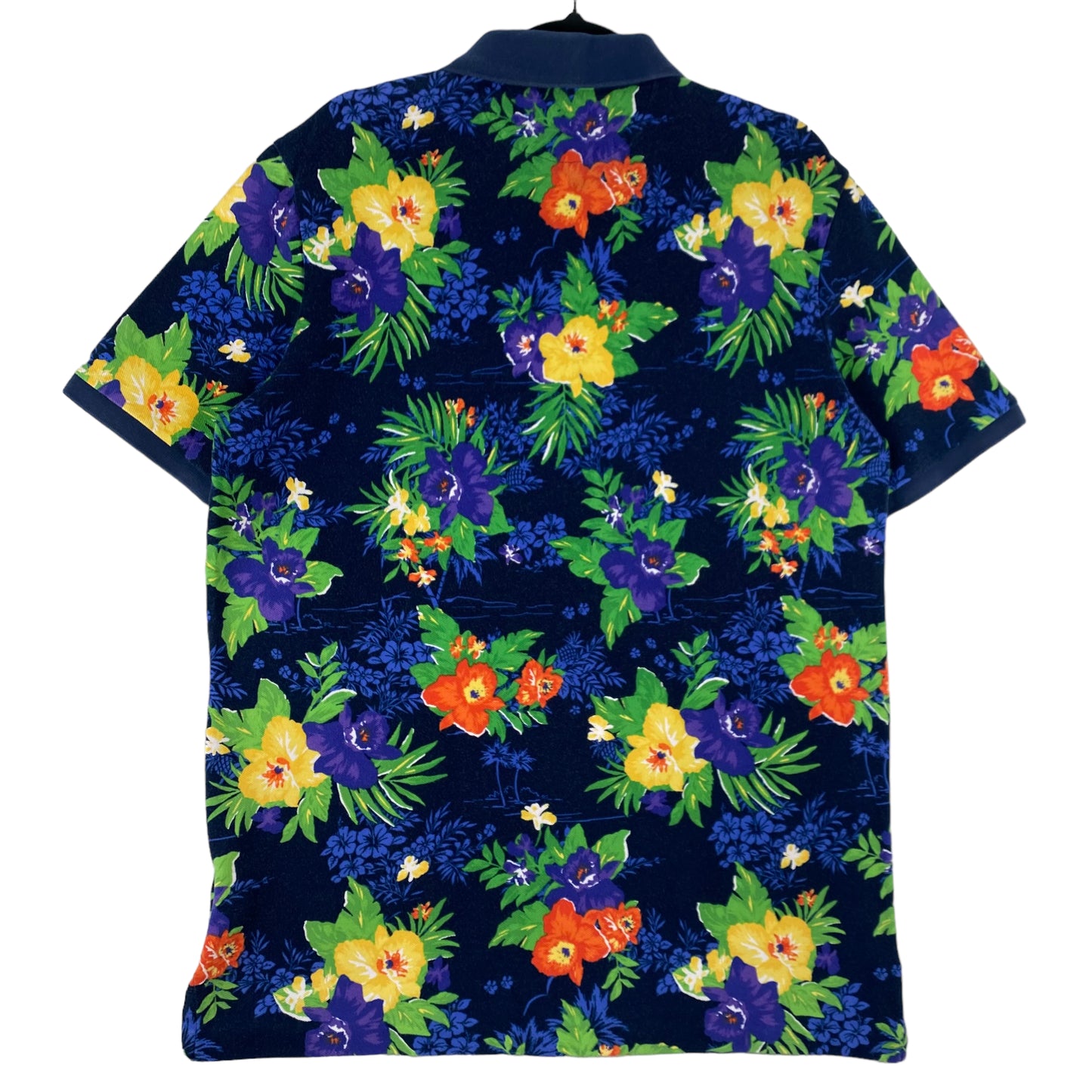 Polo Ralph Lauren Dark Blue Floral Pattern Classic Fit Cotton Polo Shirt Size M