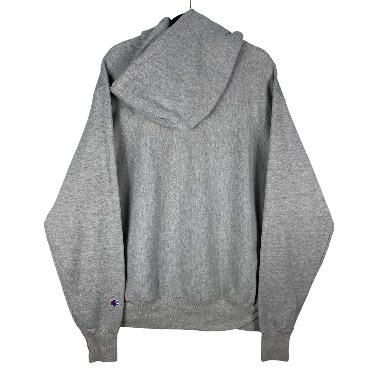 Champion Reverse Weave Grey Heavy Chenille Script Cotton Hoodie Size L