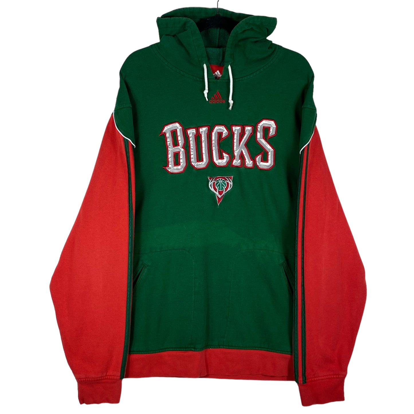 Vintage Adidas 2000's Milwaukee Bucks Green Red Embroidered Hoodie Size XL