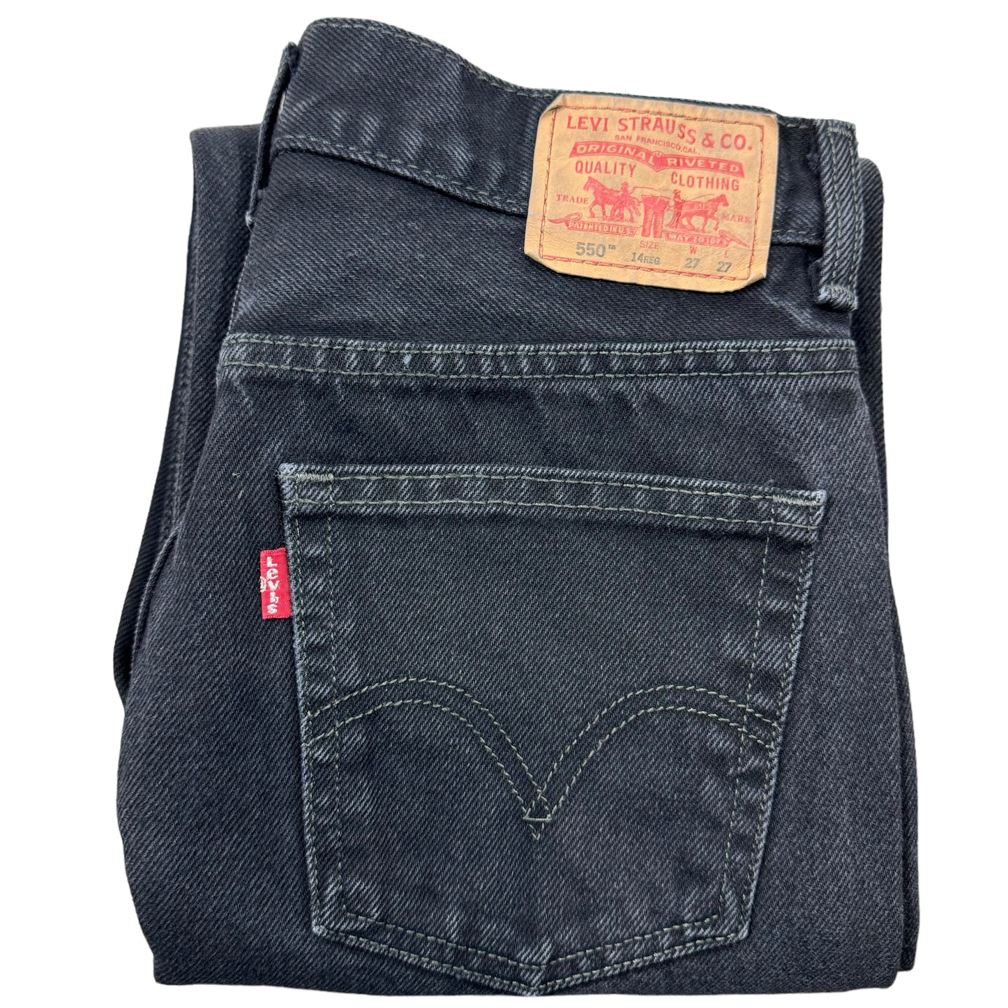 Vintage Levis 550 Jeans 2000's Womens Black Loose Heavy Rigid Denim W27