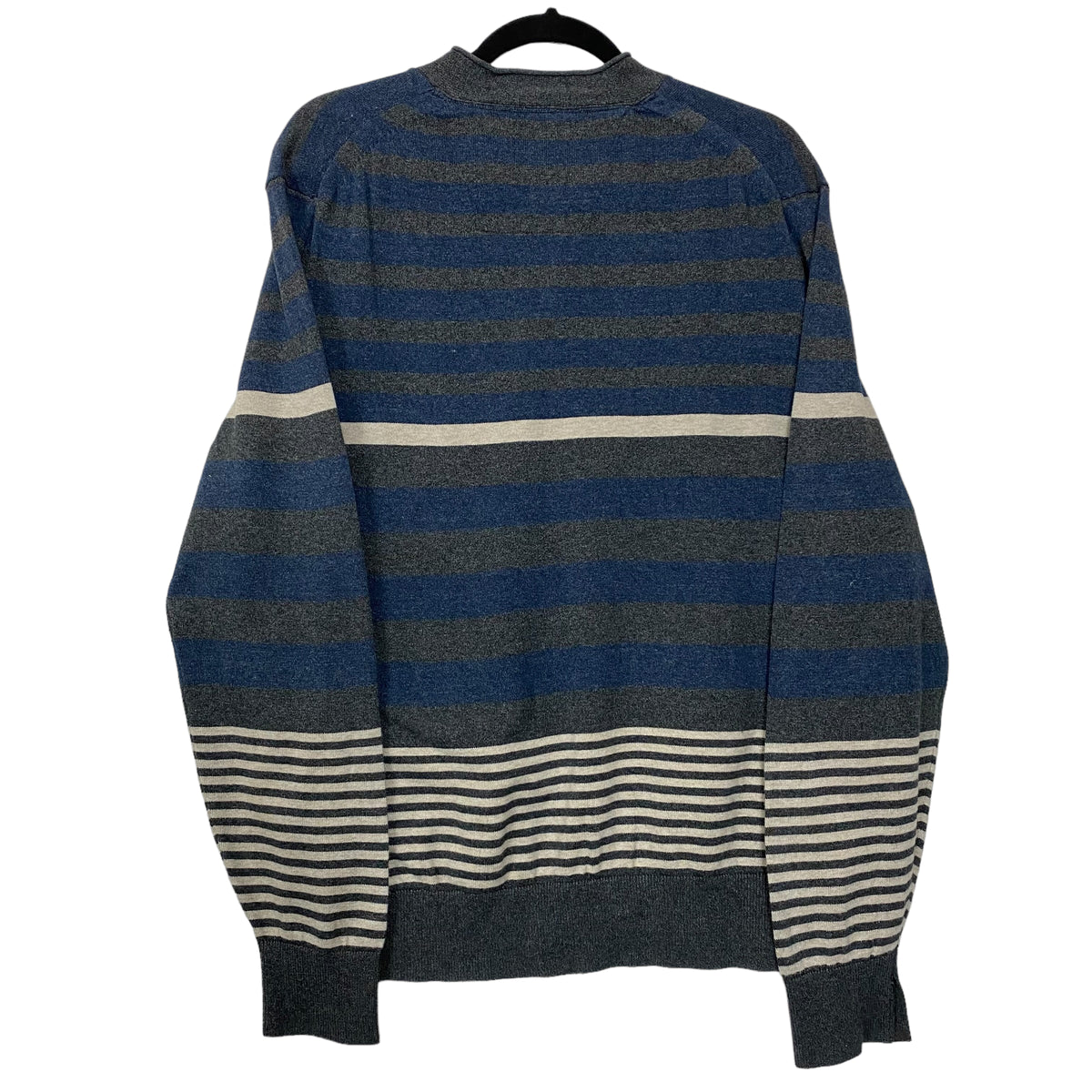 Nautica Grey Striped Quarter Button Lightweight Pullover Knit Sweater Size L
