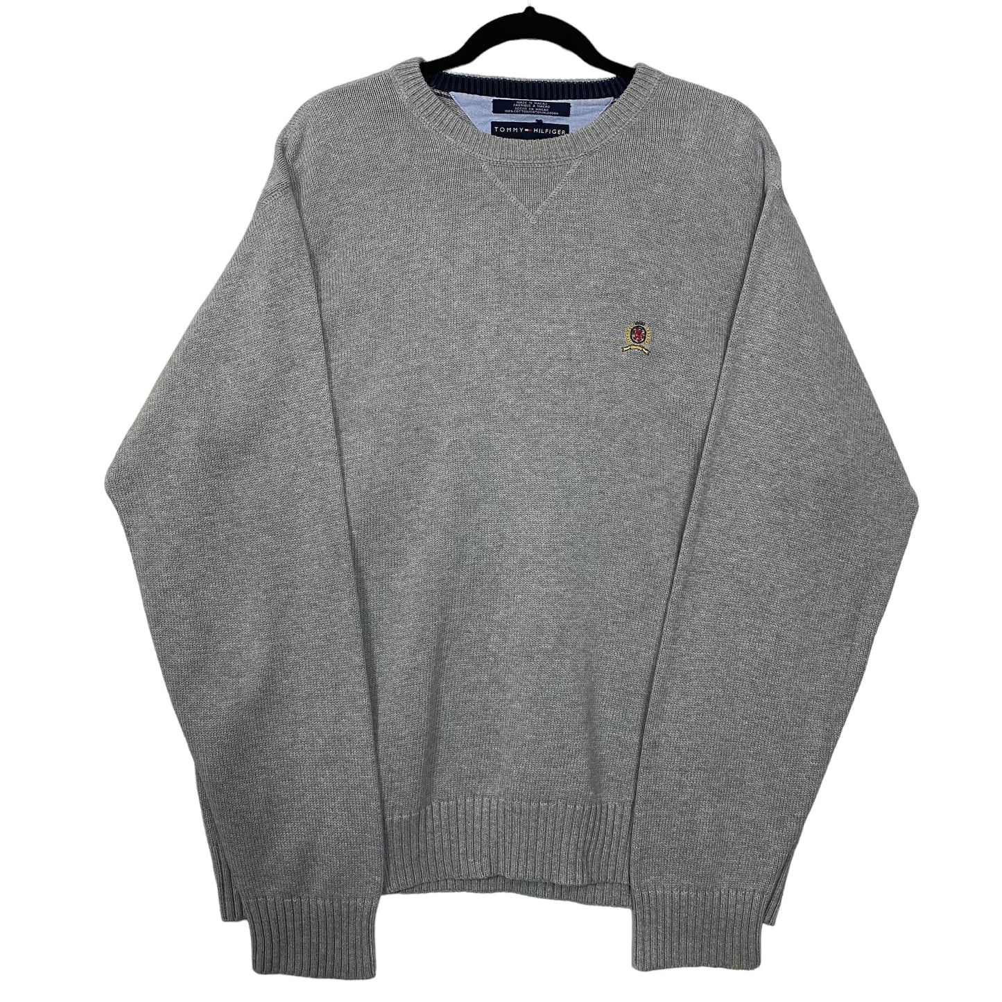 Vintage Tommy Hilfiger 2000's Light Grey Pullover Crewneck Knit Sweater Size XL