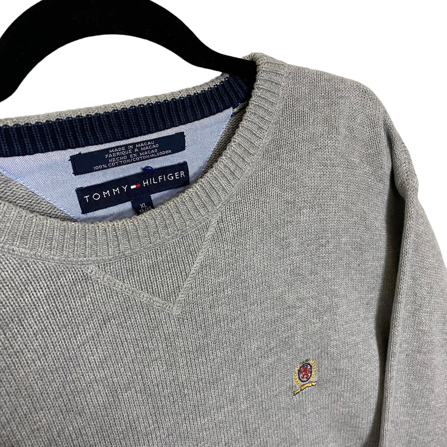 Vintage Tommy Hilfiger 2000's Light Grey Pullover Crewneck Knit Sweater Size XL
