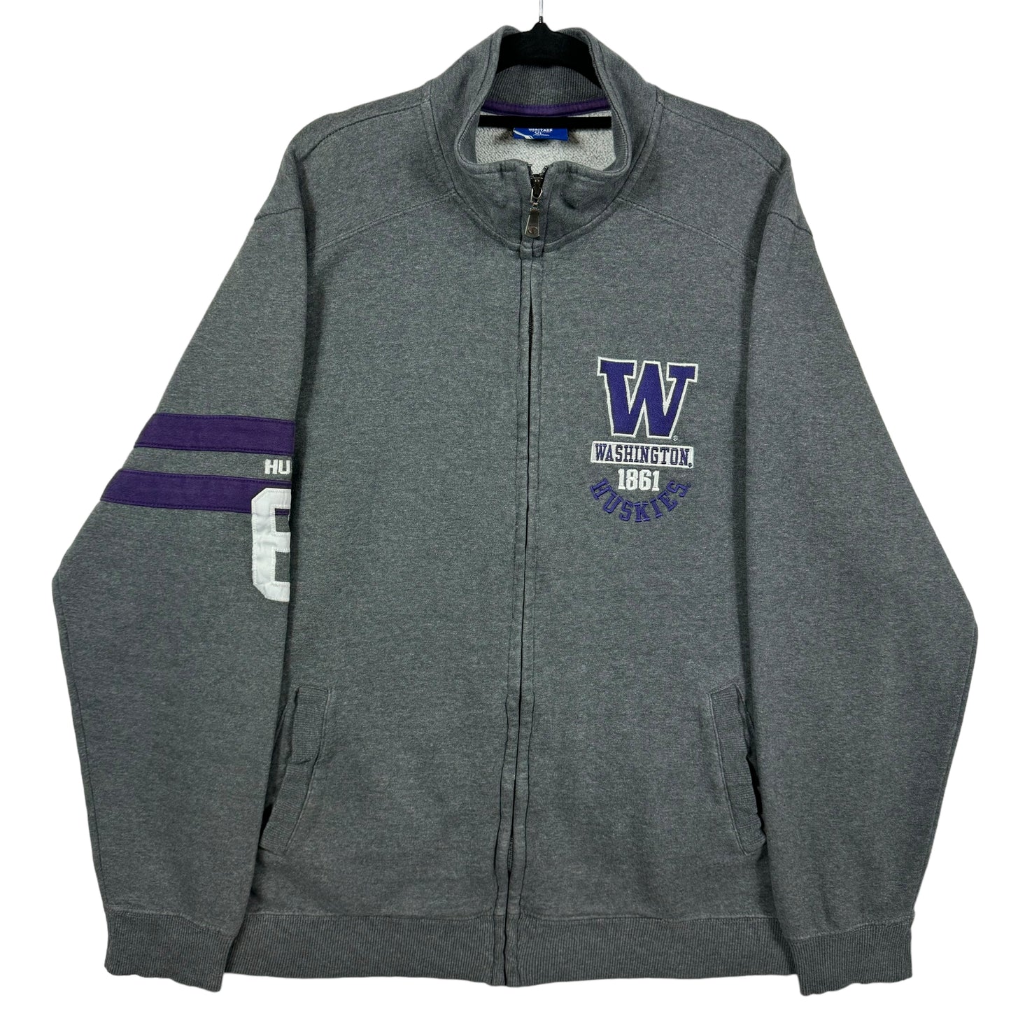 Champion Heritage Washington Huskies Grey Full Zip Cotton Sweater Size XL
