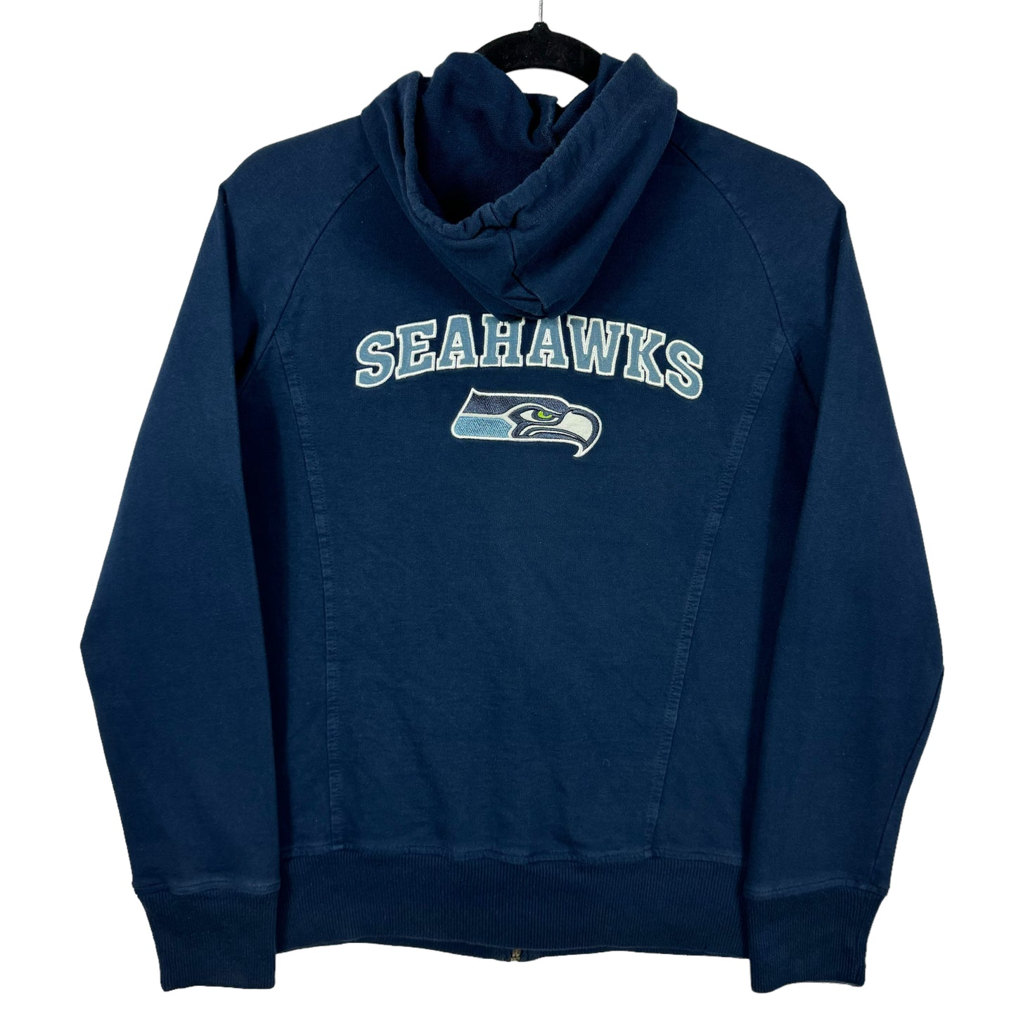 Reebok Womens Dark Blue Seattle Seahawks Full Zip Cotton Hoodie Size L