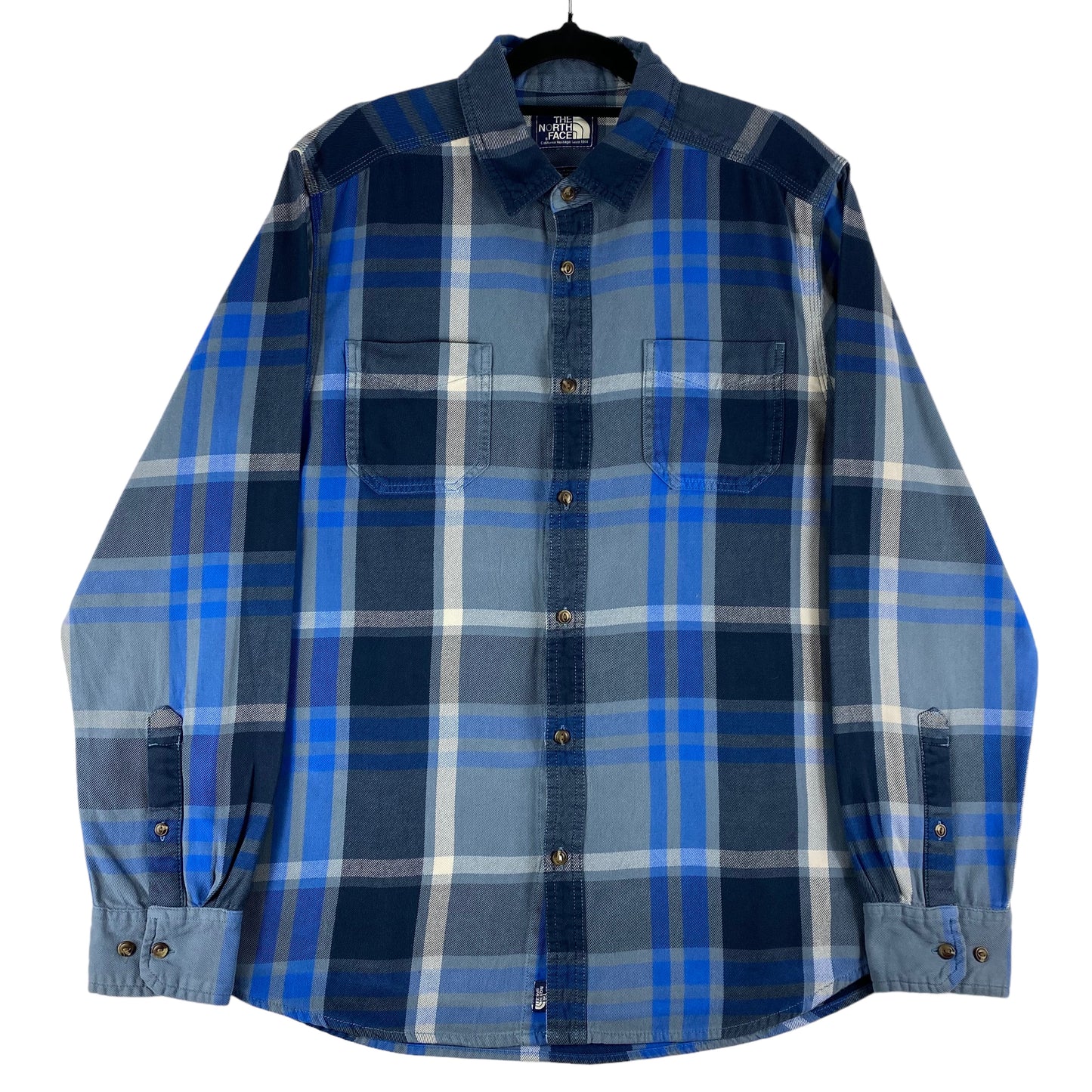 The North Face Blue & Grey Checkered Light Button Denim Shirt Size M