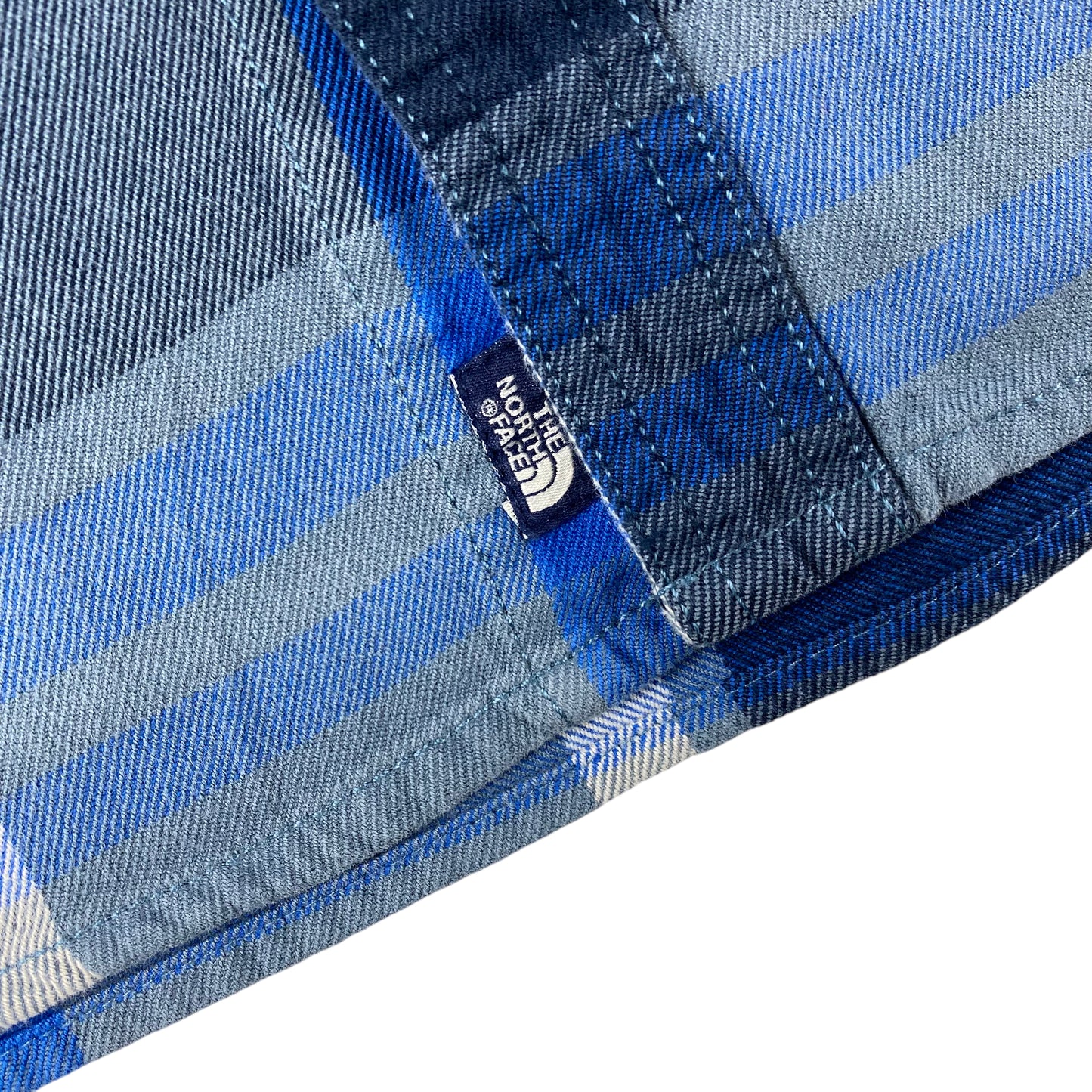 The North Face Blue & Grey Checkered Light Button Denim Shirt Size M