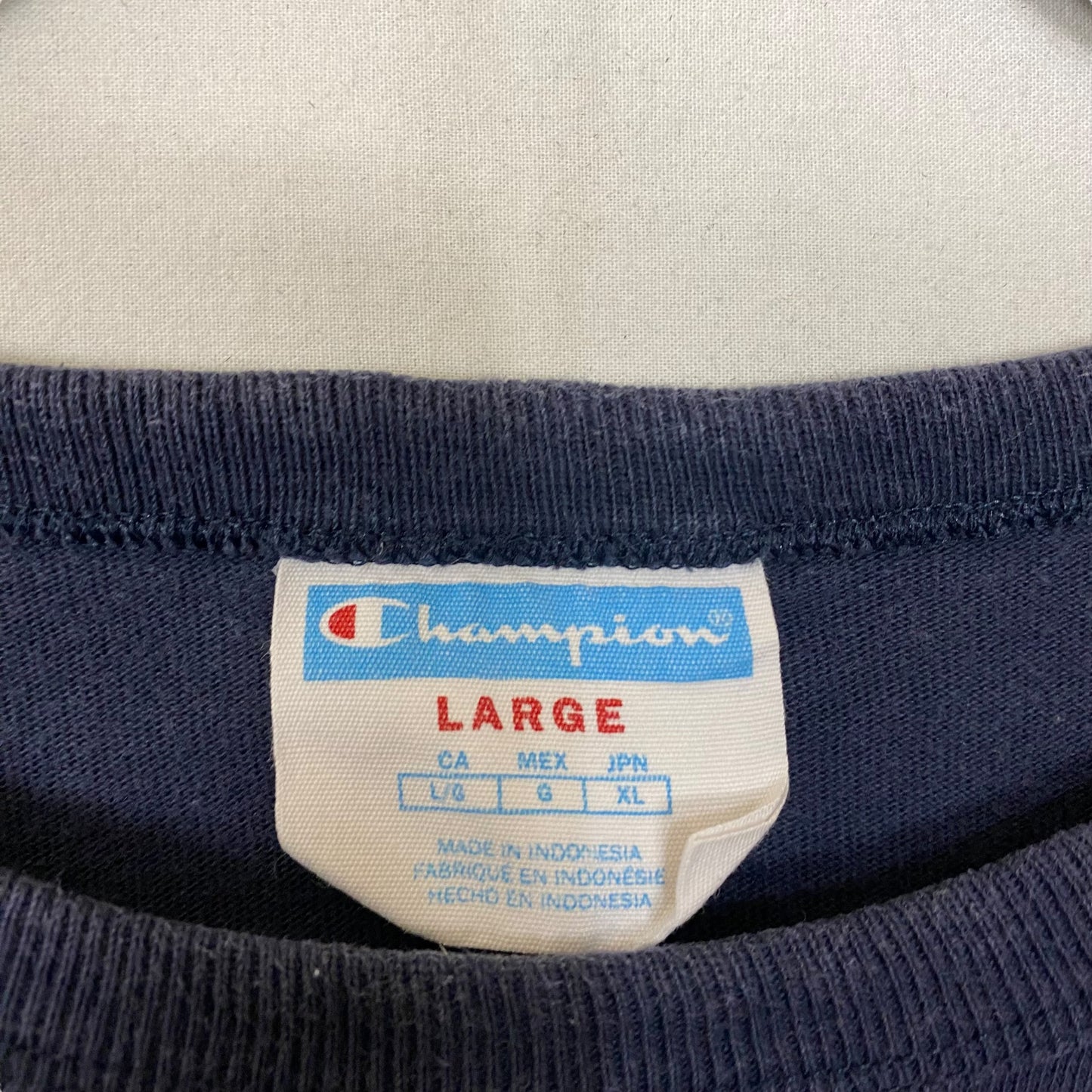 Vintage Champion 2000's Dark Blue Chest Script Embroidered Tee Shirt Size L