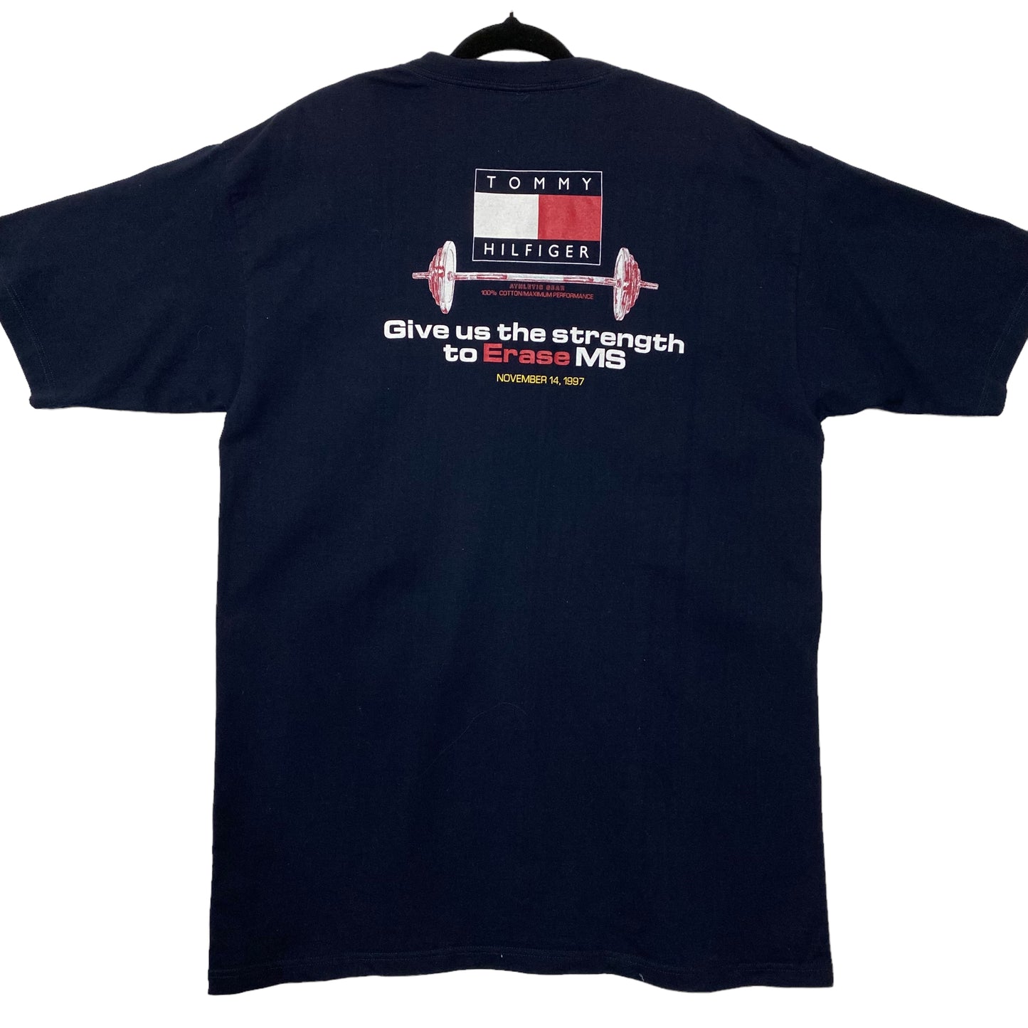 Vintage Tommy Hilfiger 90's 'Race To Erase MS' Dark Blue Cotton Tee Shirt Size M