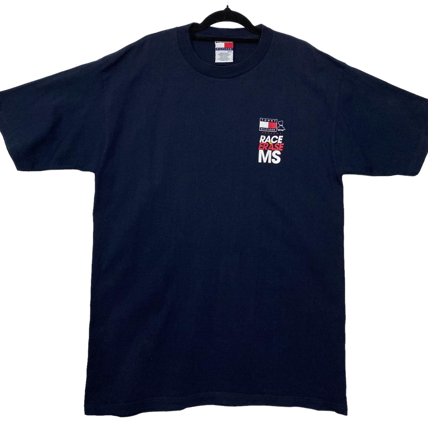 Vintage Tommy Hilfiger 90's 'Race To Erase MS' Dark Blue Cotton Tee Shirt Size M