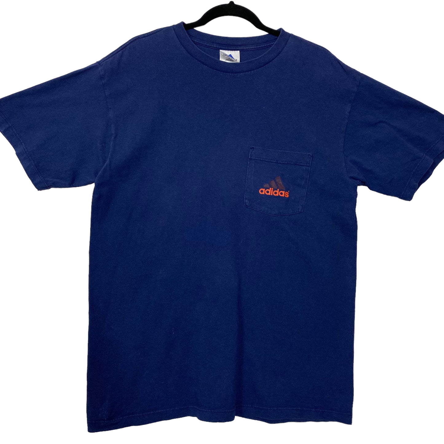 Vintage Adidas 90's Dark Blue Pocket Cotton Tee Shirt Size M