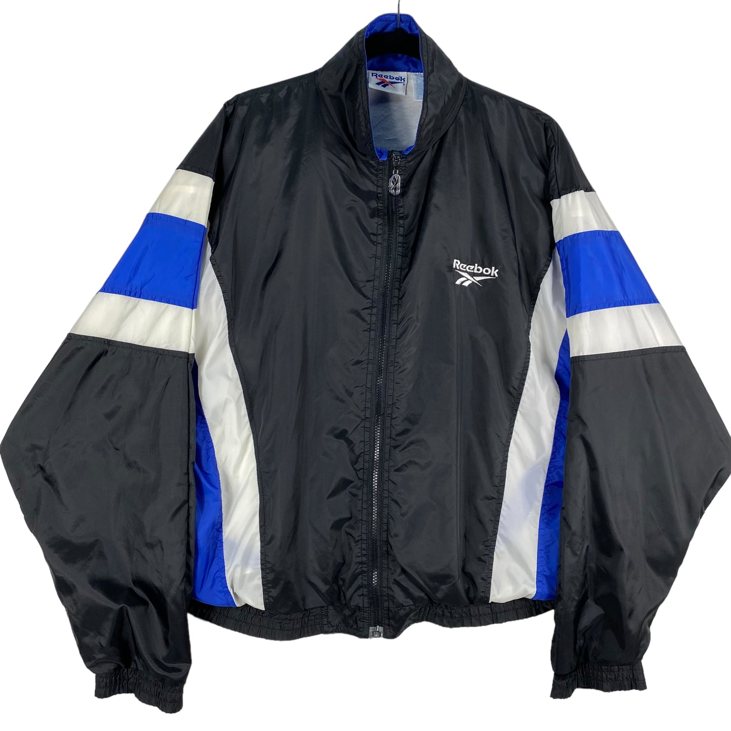 Vintage Reebok 90's Black White & Blue Oversized Jacket Size M