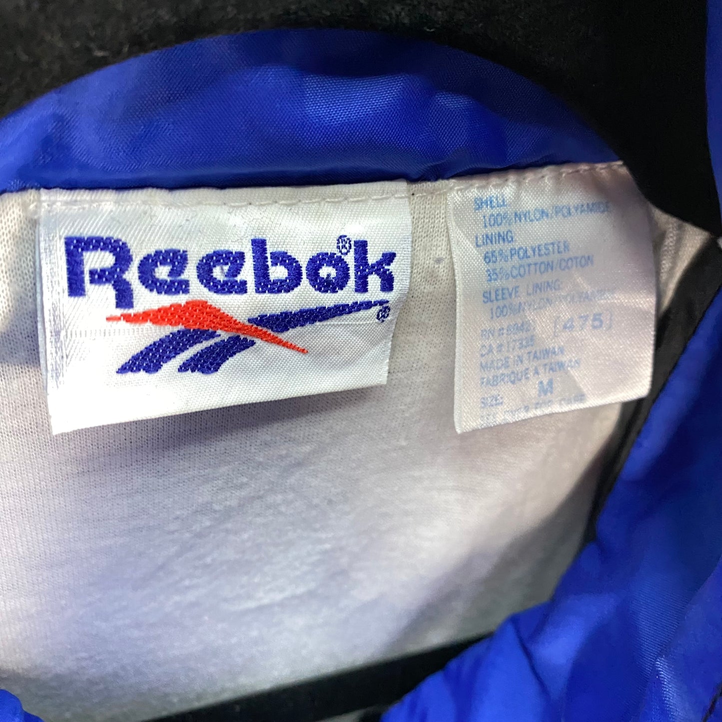Vintage Reebok 90's Black White & Blue Oversized Jacket Size M