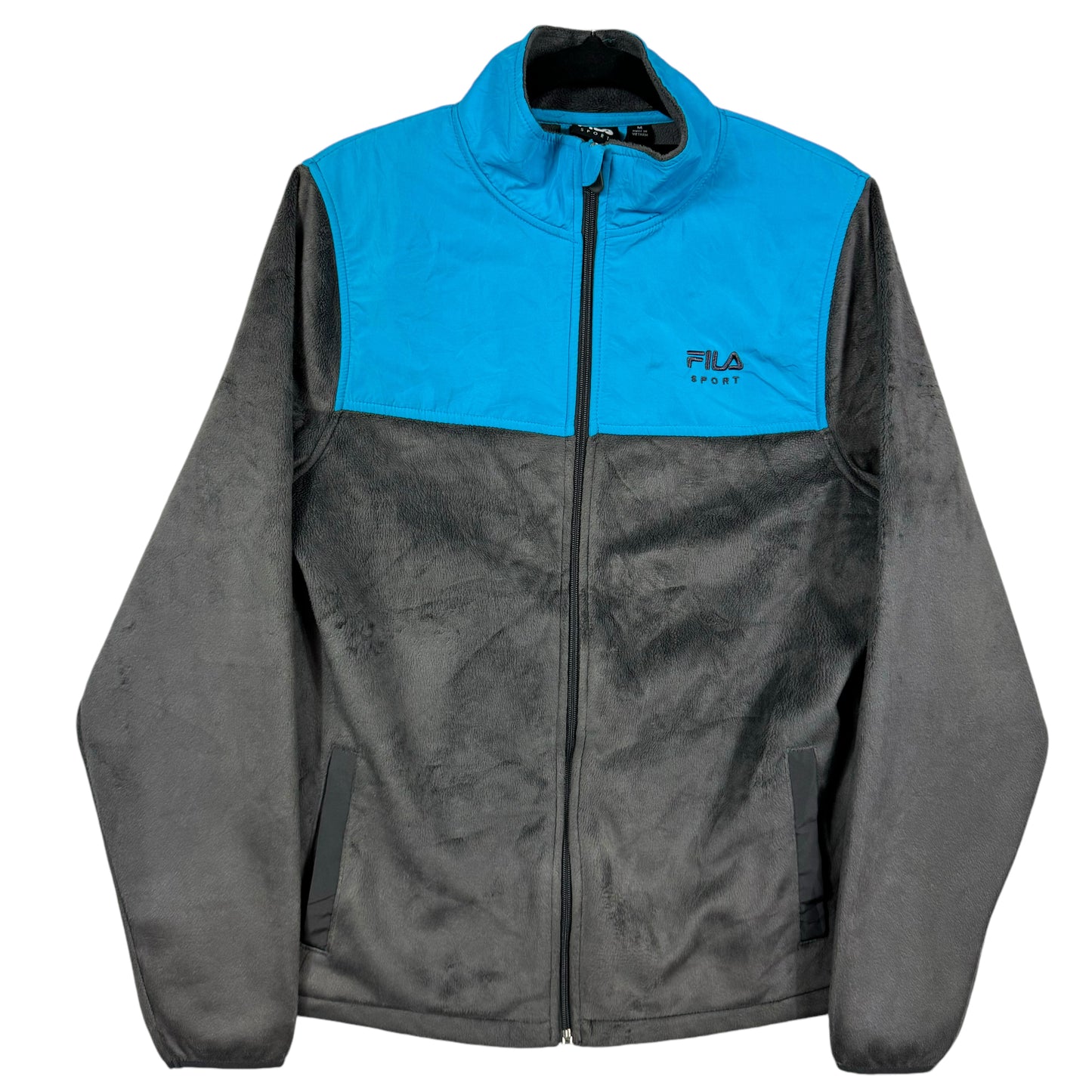 FILA Sport Womens Grey & Blue Fleece Hybrid Zip Jacket Size M