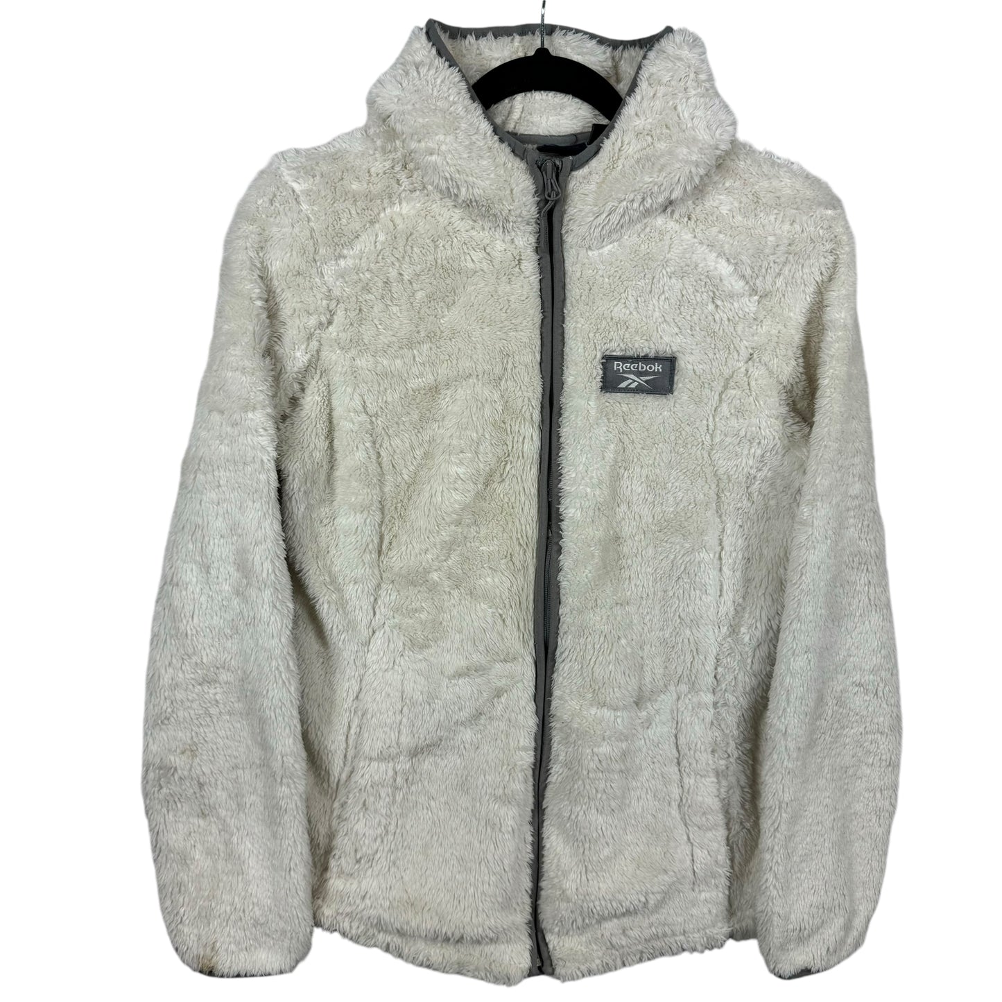 Reebok Womens Cream White Mink Hooded Fleece Zip Jumper Size M