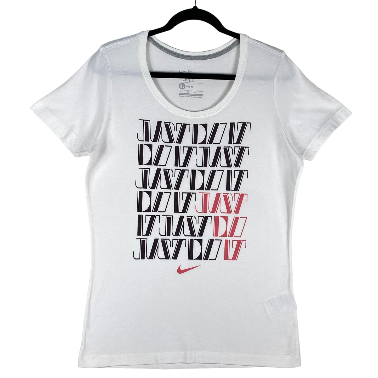 Nike 2000's Womens White Monogram Slim Fit Cotton Tee Shirt Size XL