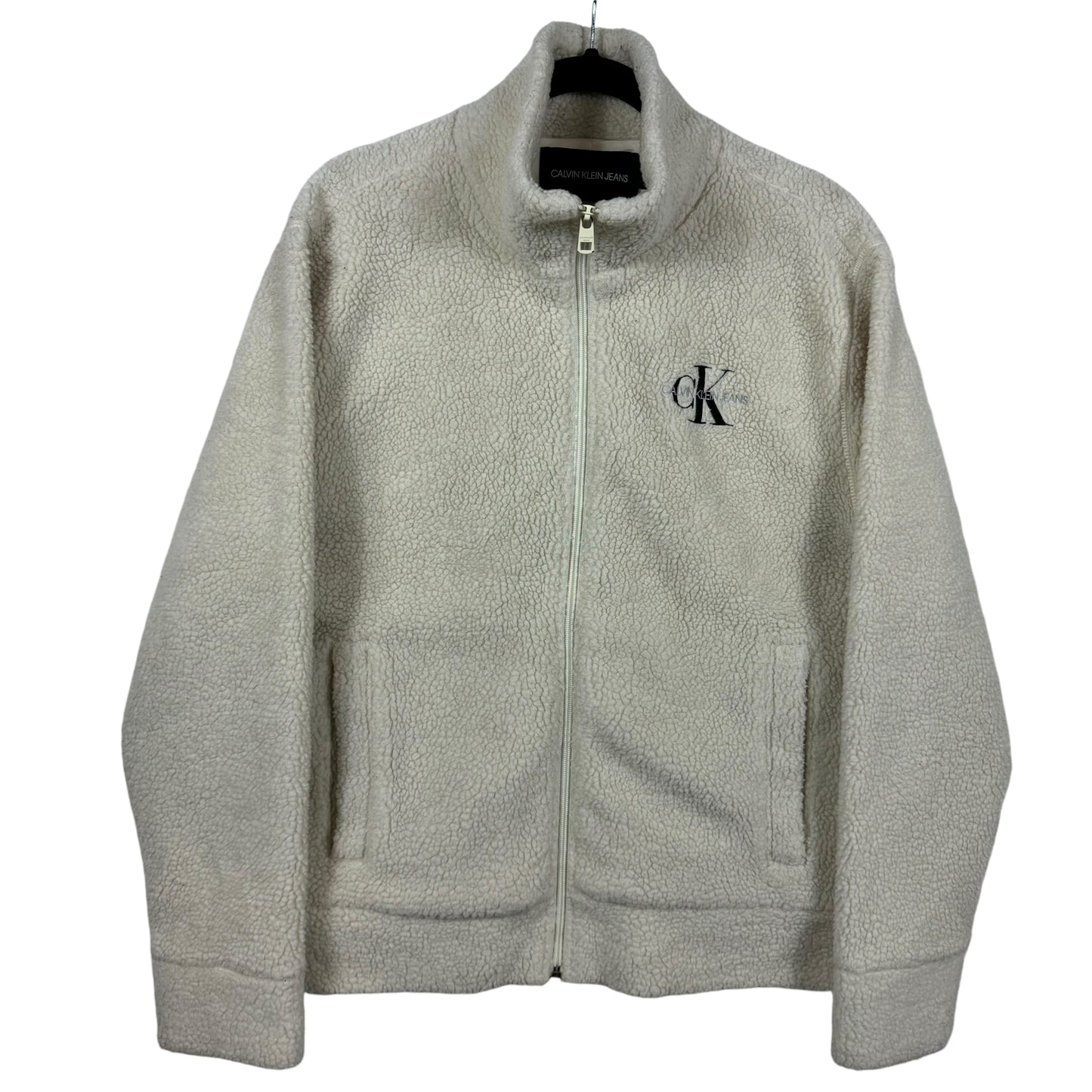 Calvin Klein Jeans Cream White Quilted Fleece Zip Jumper Size S