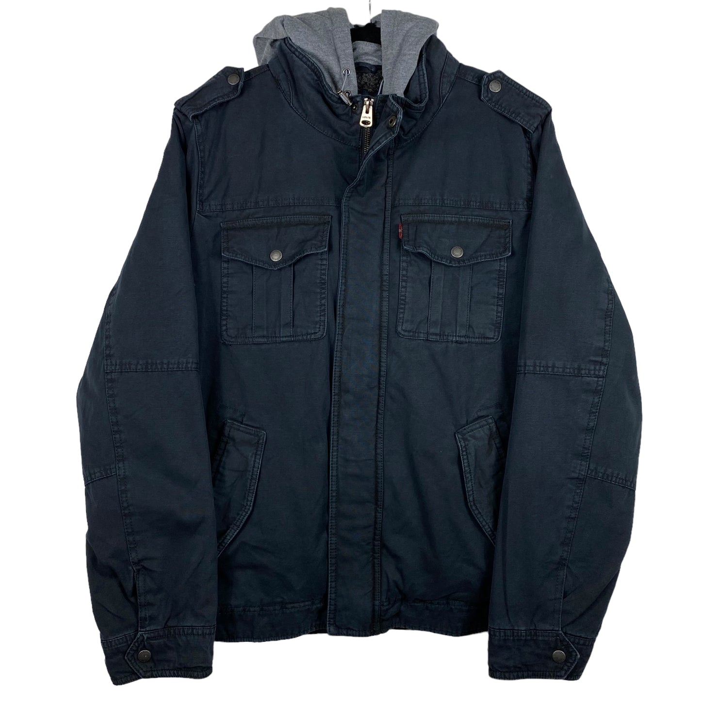 Levis Black Heavy Fleece Insulated Hooded Denim Jacket Size M