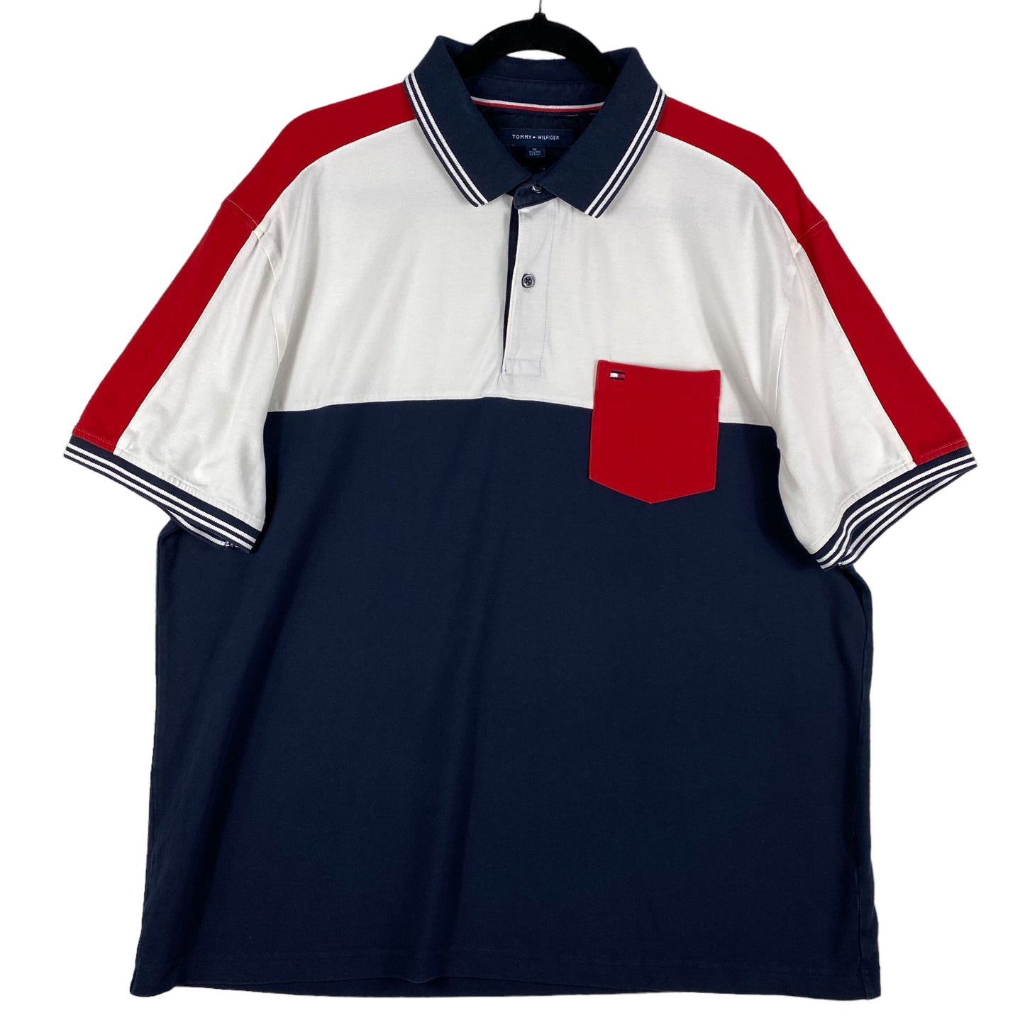 Tommy Hilfiger Blue White & Red Stretch Cotton Polo Shirt Size XL