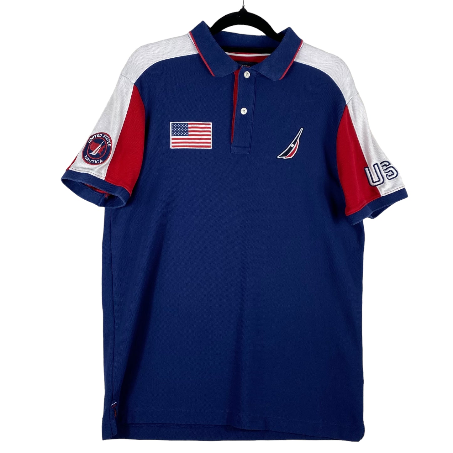 Nautica Blue Red & White USA Cotton Polo Shirt Size M