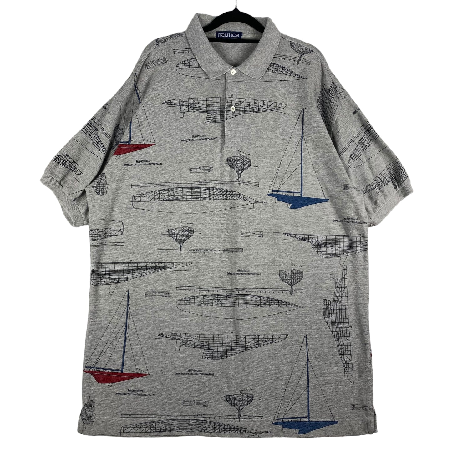 Vintage Nautica 90's Grey Cotton Polo Shirt Size 2XL