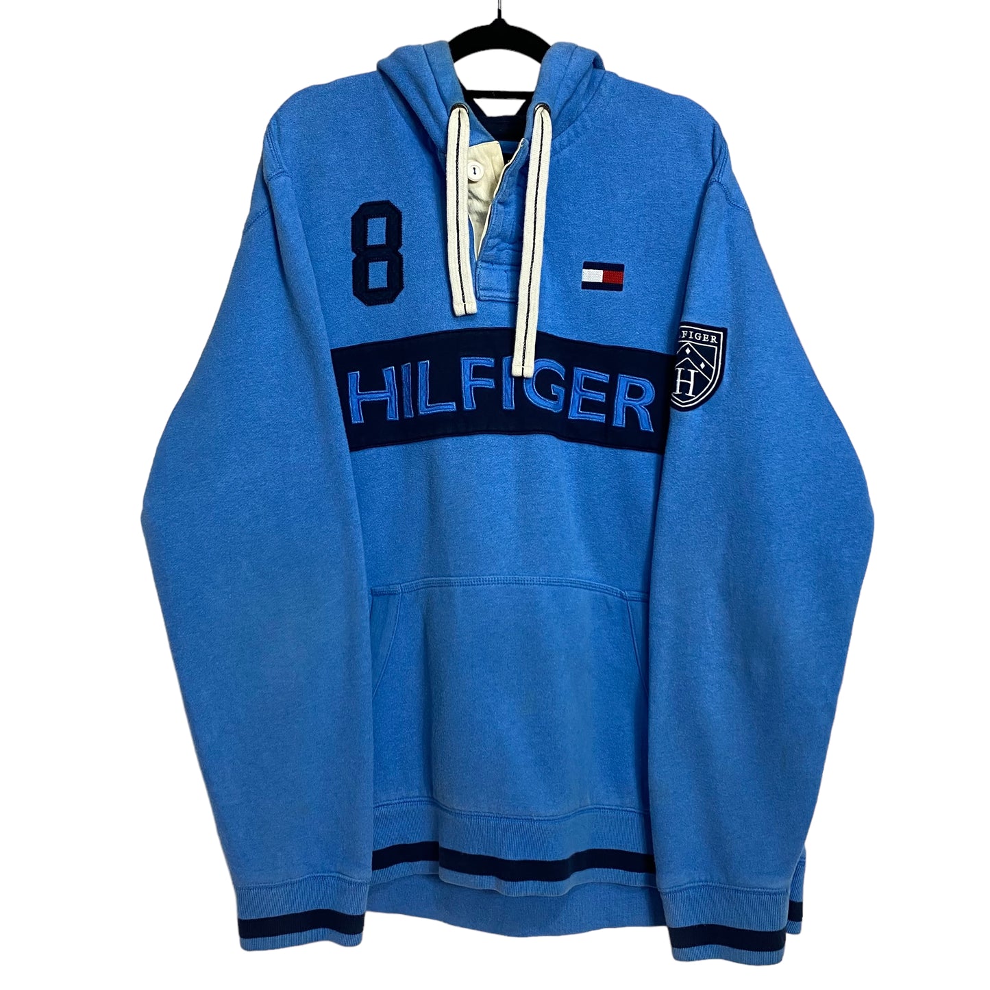 Vintage Tommy Hilfiger 2000's Light Blue Heavy Hoodie Size XL