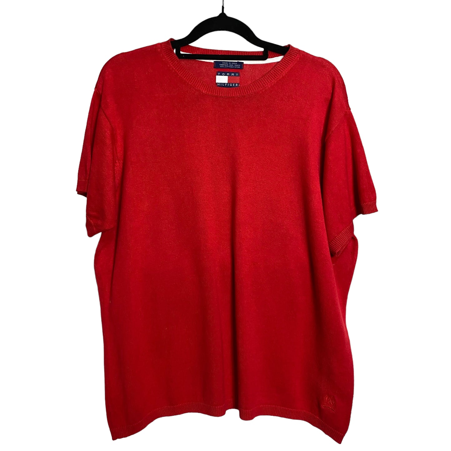 Vintage Tommy Hilfiger Womens 90's Red Knit Crewneck T Shirt Size XL