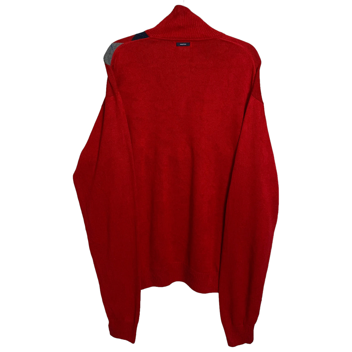 Nautica Red Diamond Pattern Quarter Zip Knit Sweater Size L