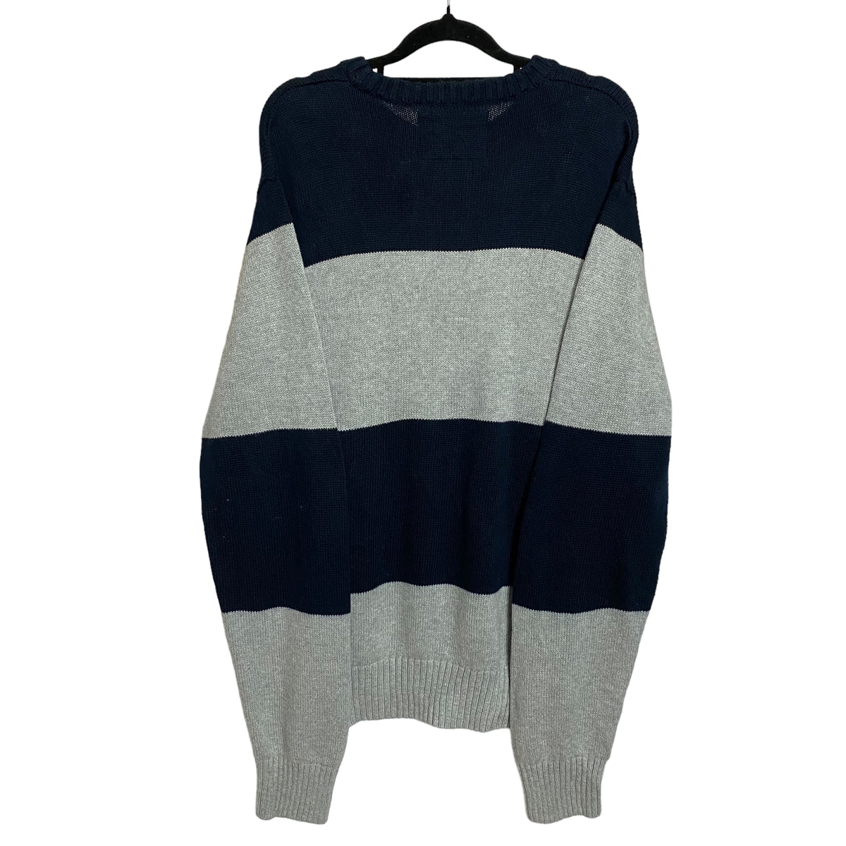 Nautica Jeans Co Dark Blue & Grey Striped Crew Sweater Size L