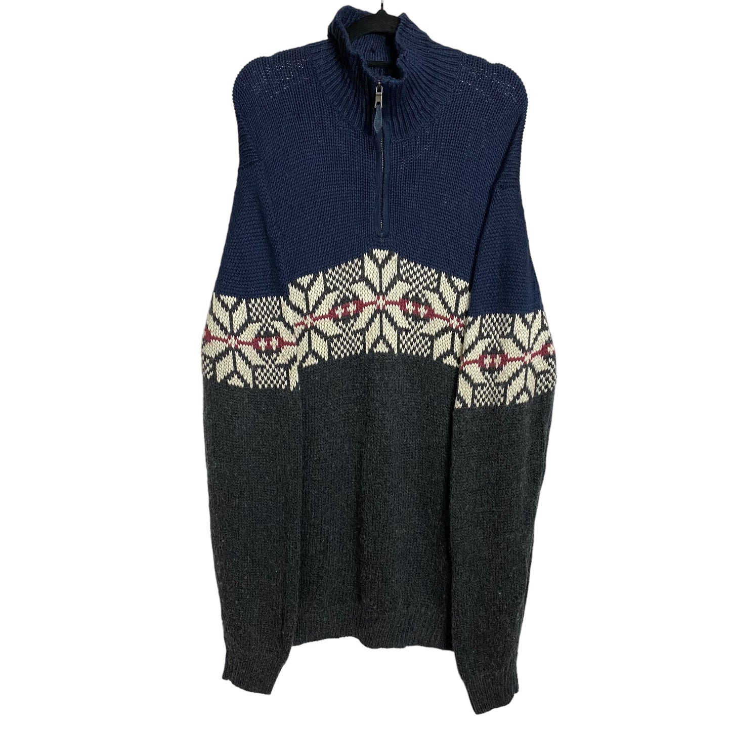 Nautica Dark Blue & Grey Heavy Quarter Zip 33% Wool Knit Sweater Size L