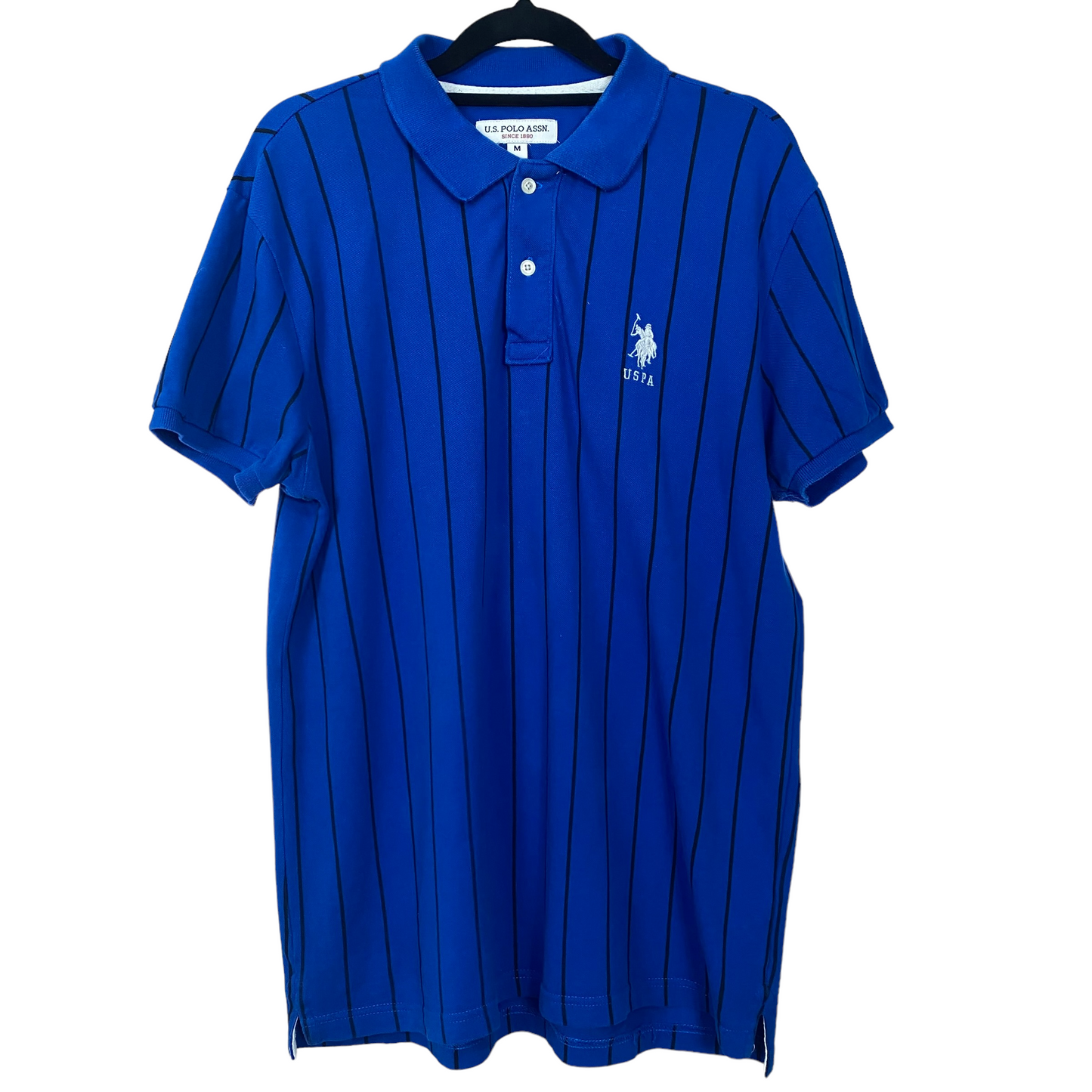 US POLO ASSN Navy Blue Black Striped Short Sleeve Polo Shirt Top M C100 L74