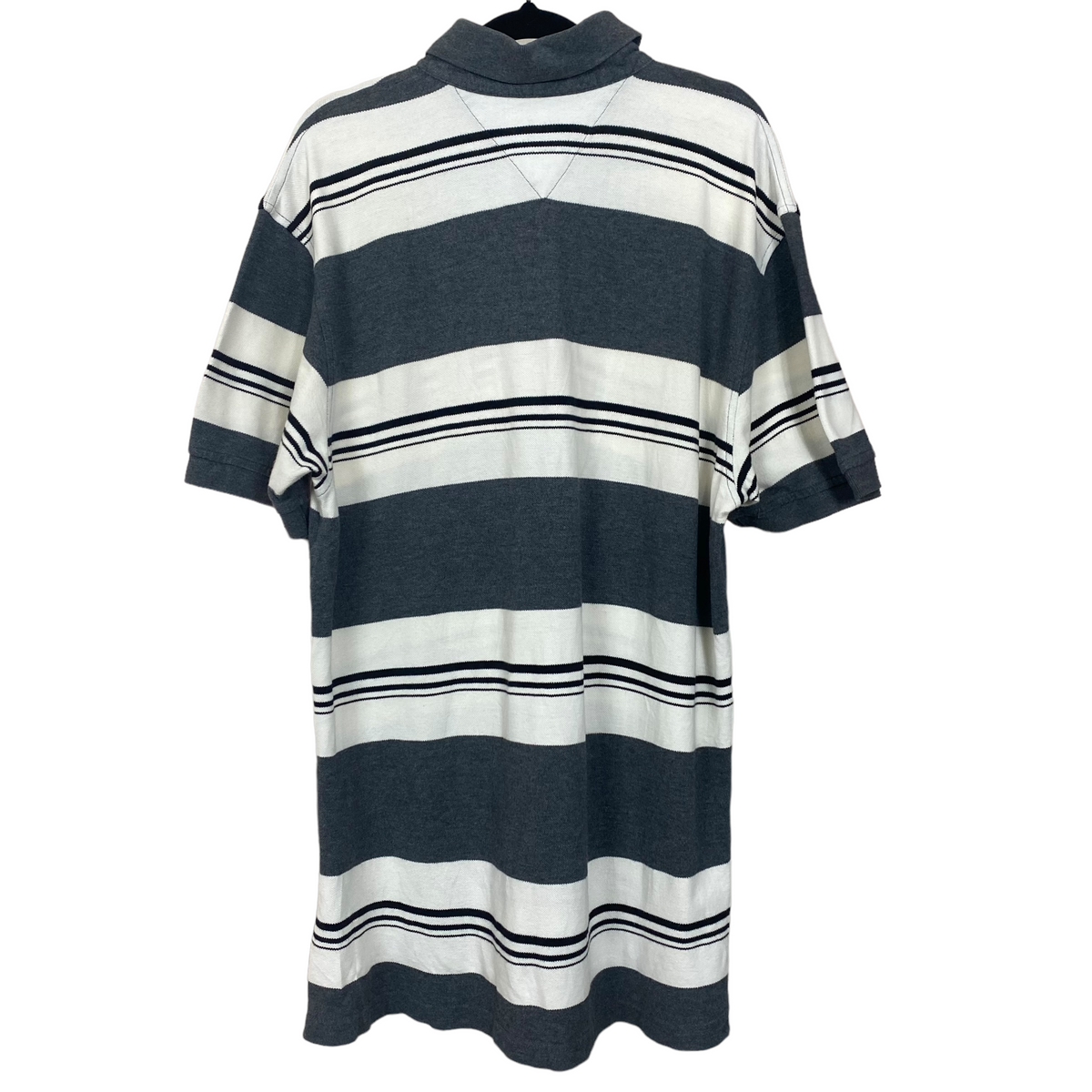 Tommy Hilfiger White & Grey Striped Slim Polo Shirt Top Size L