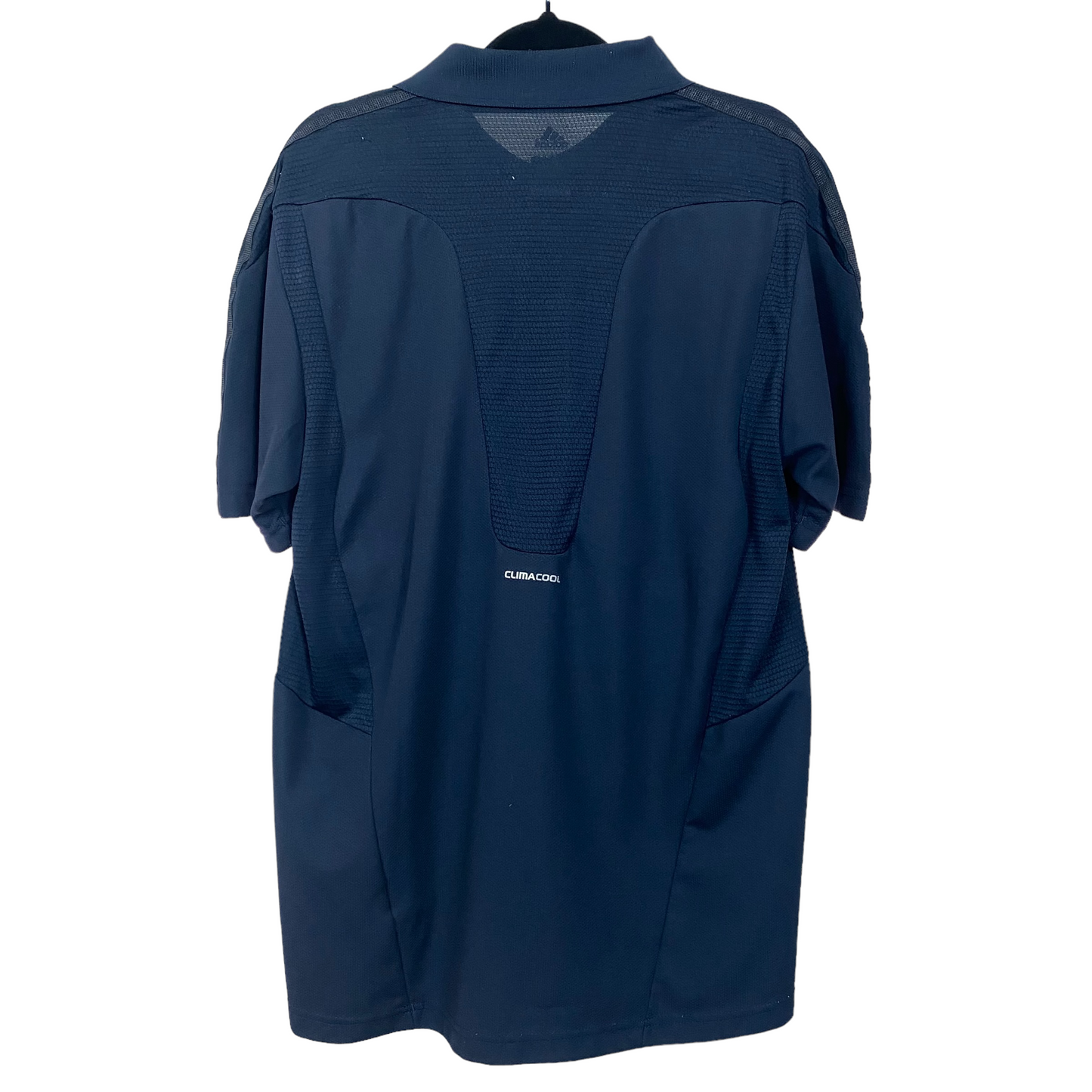 Vintage Adidas Navy Blue Three Stripe Active Polo Shirt Top Size M