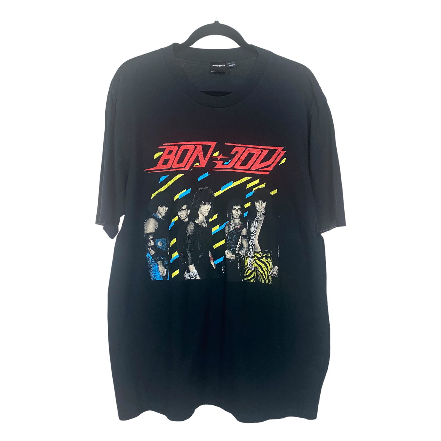 Bon Jovi Black Red Blue Yellow Logo Graphic Short Sleeve Tee Shirt Top XL C120 L78
