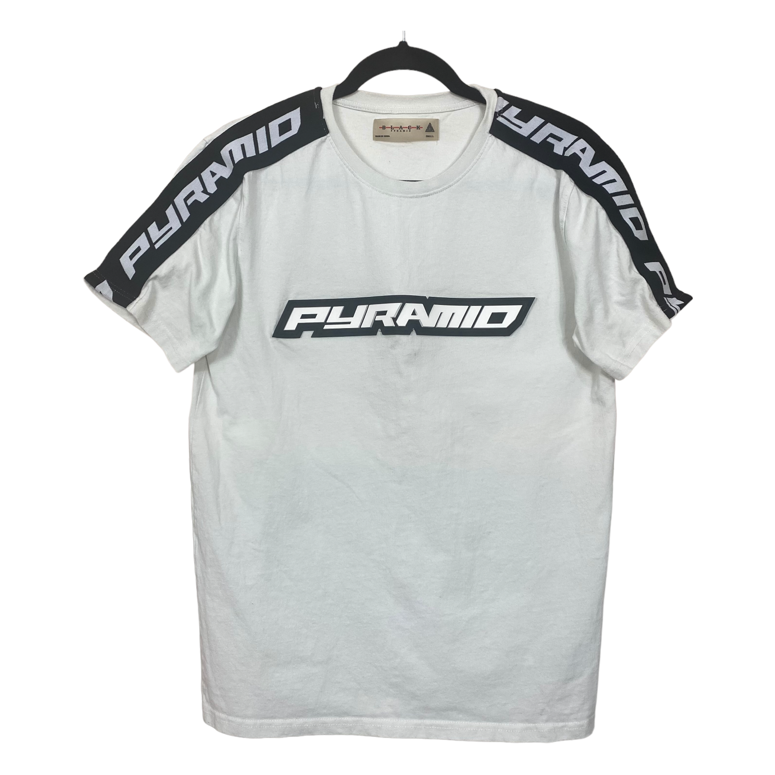 Black Pyramid Solid White Black Logo Graphic Short Sleeve Tee Shirt Top S C94 L69 55exchange