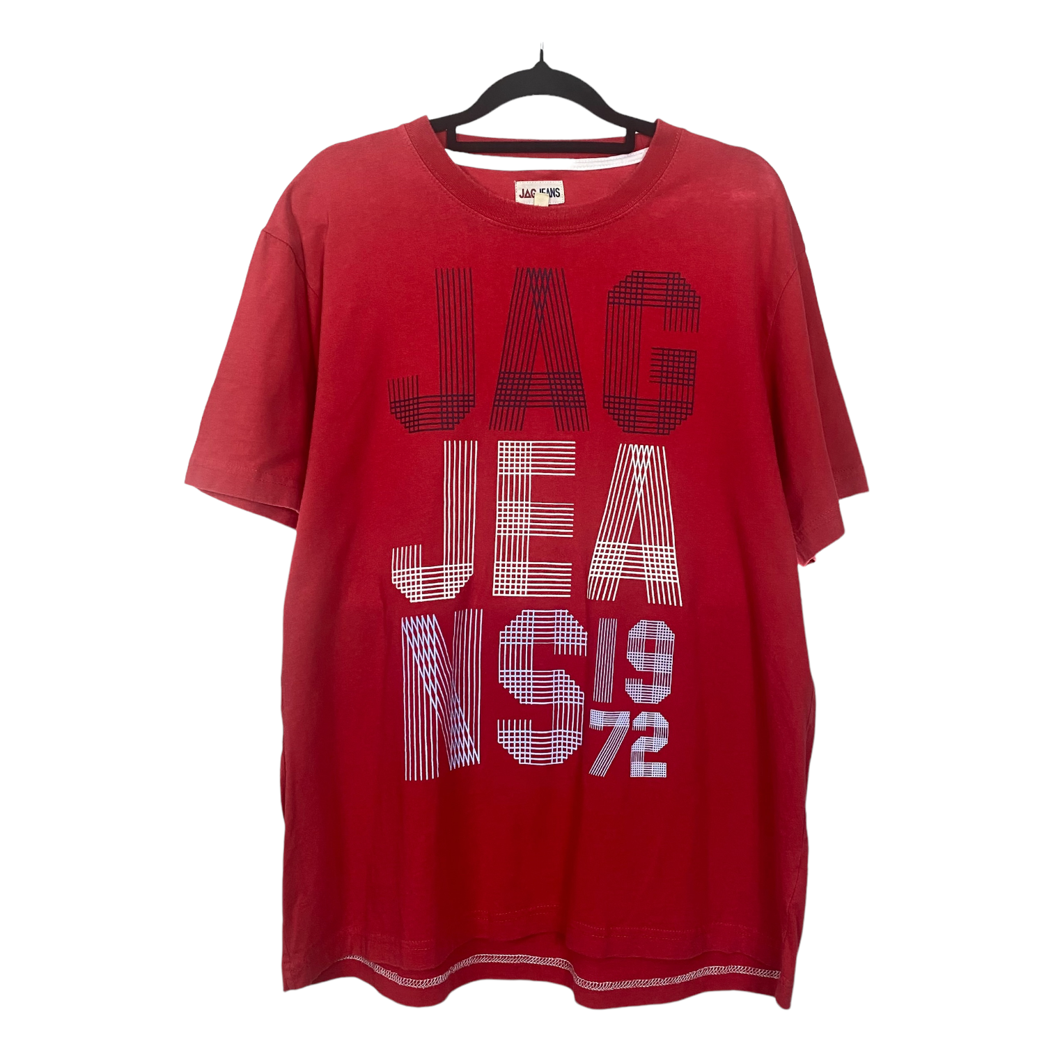 Jag Jeans Red Black White Logo Graphic Short Sleeve Tee Shirt Top L C112 C70 55exchange
