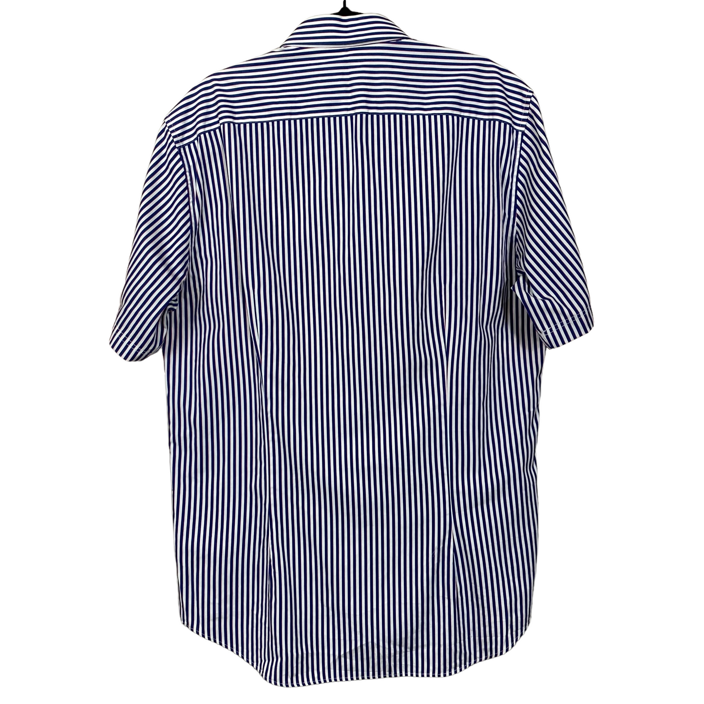 Tommy Hilfiger White Blue Red Striped Fitted Short Sleeve Button Up Business Polo Dress Shirt 42 C112