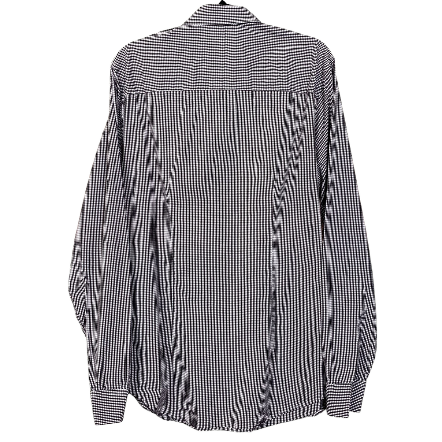 Ben Sherman Brown White Checkered Skinny 100% Cotton Long Sleeve Button Up Business Polo Dress Shirt 39 C100