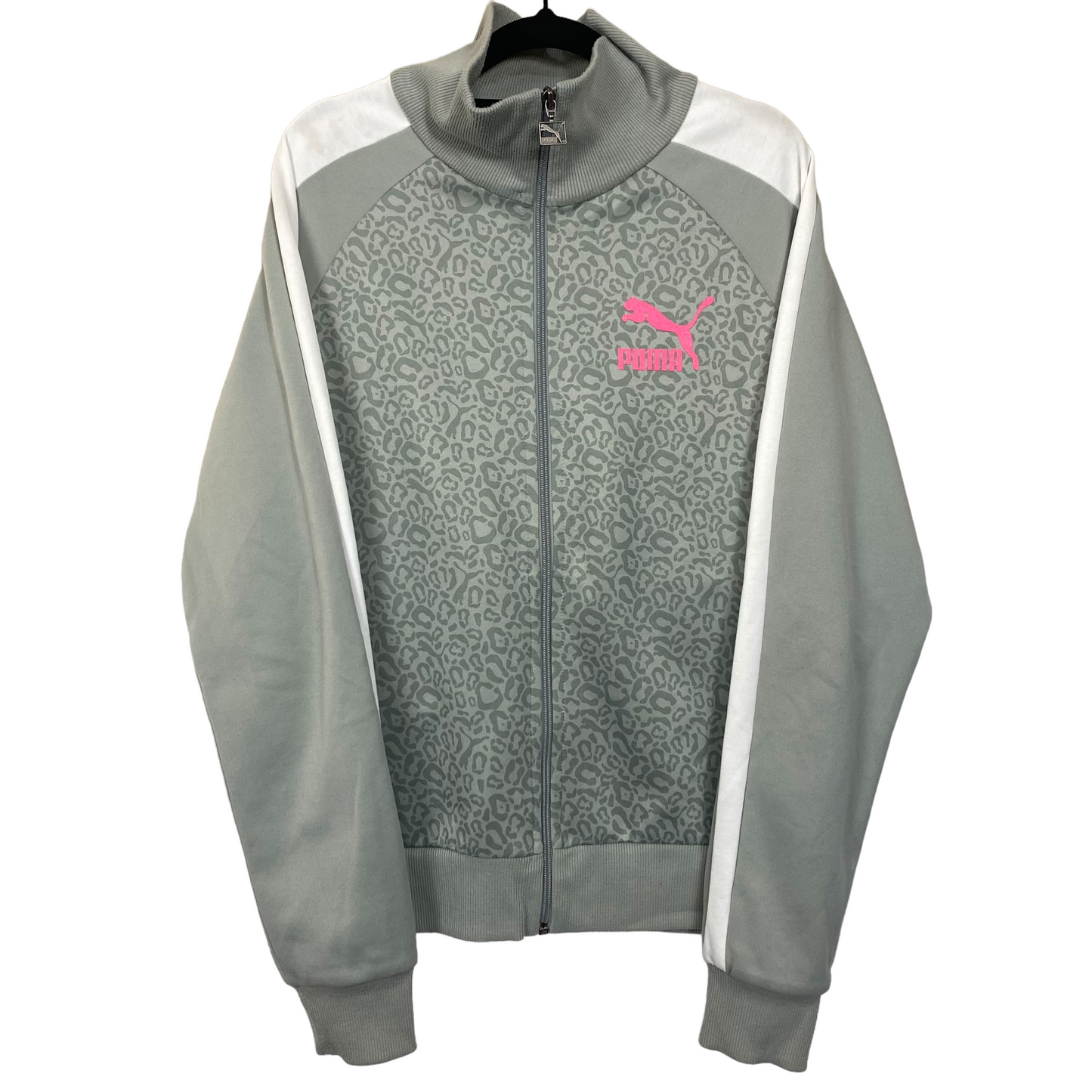 Puma Grey Leopard Print Track Top Zip Jacket Size M