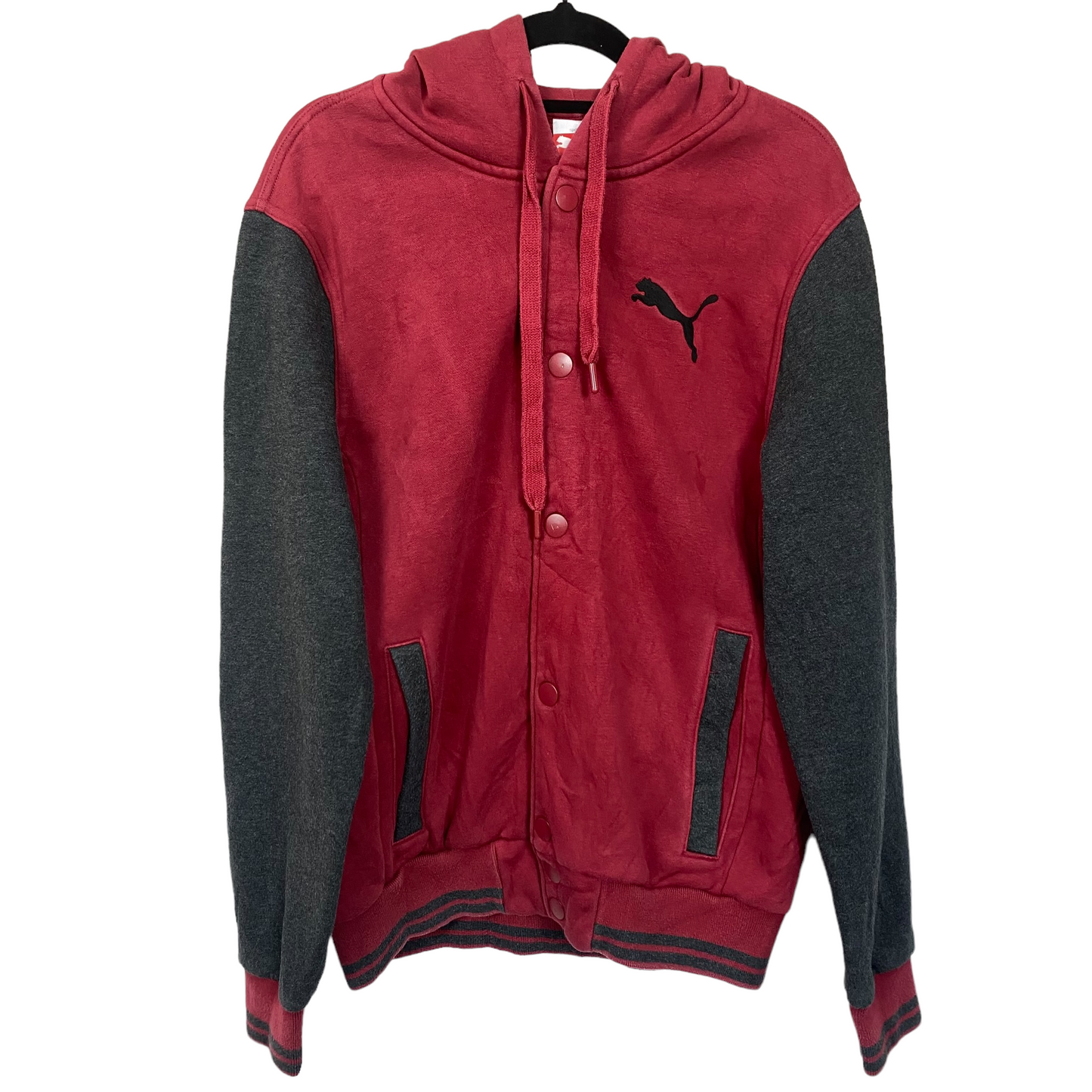 Puma Red & Grey Fleece Hooded Track Top Jacket Size S