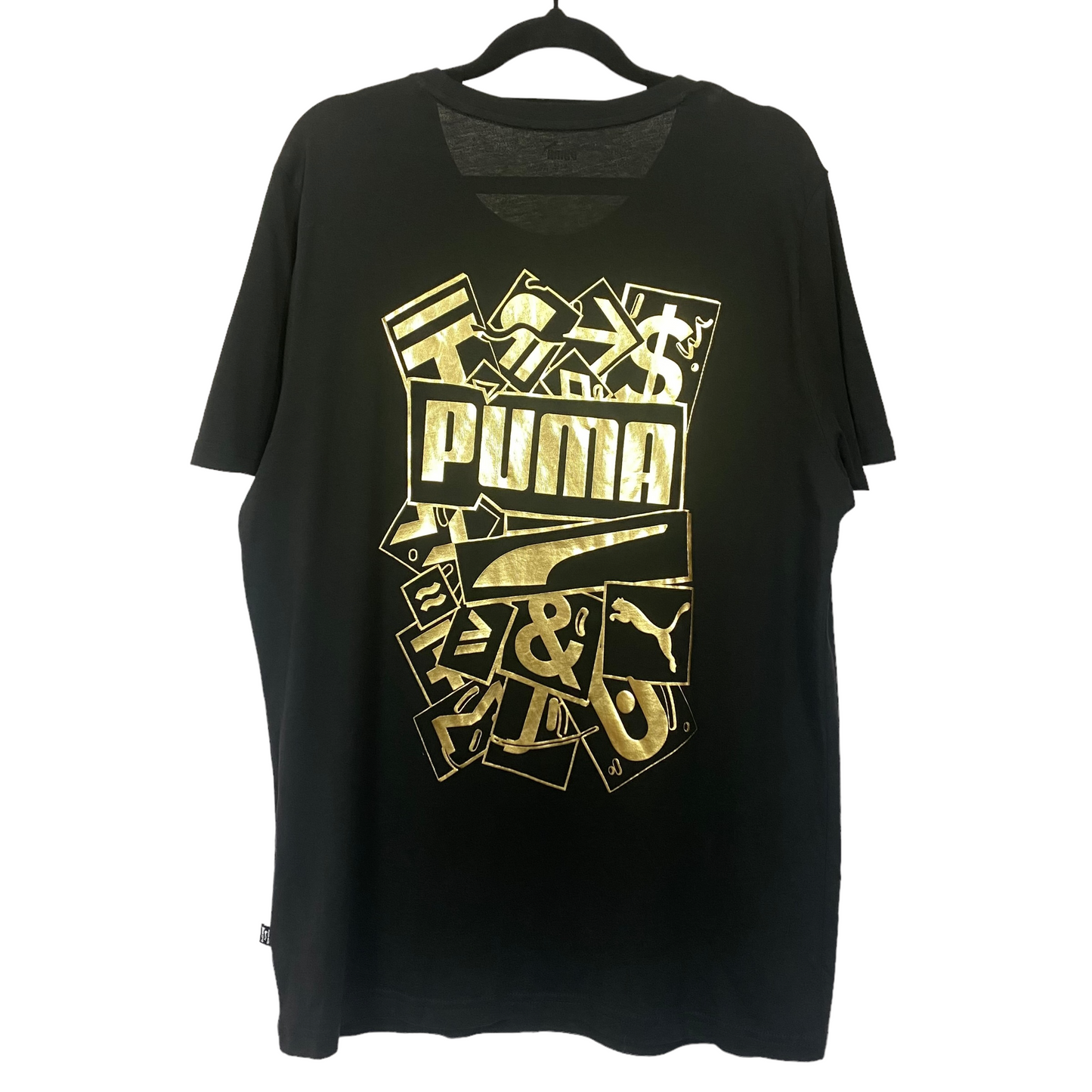 Puma Black Gold Back Print Cotton Tee Shirt Top Size M