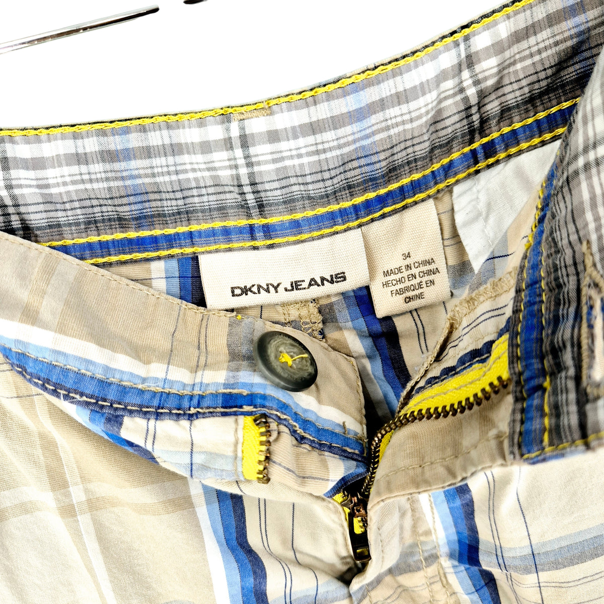 DKNY Light Brown & Blue Checkered Chino Shorts W35