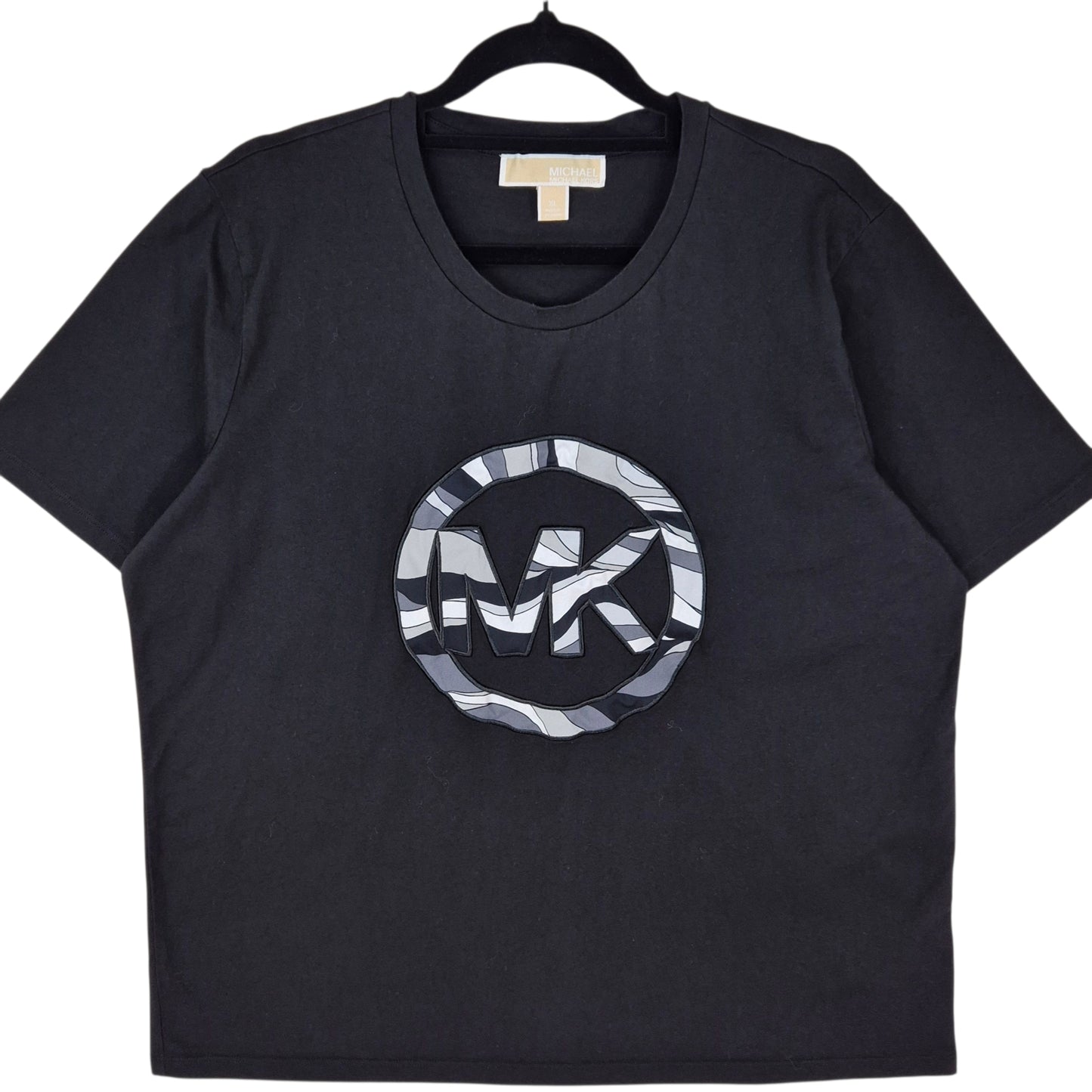 Michael Kors Black Embroidered Cotton Tee Shirt Size XL