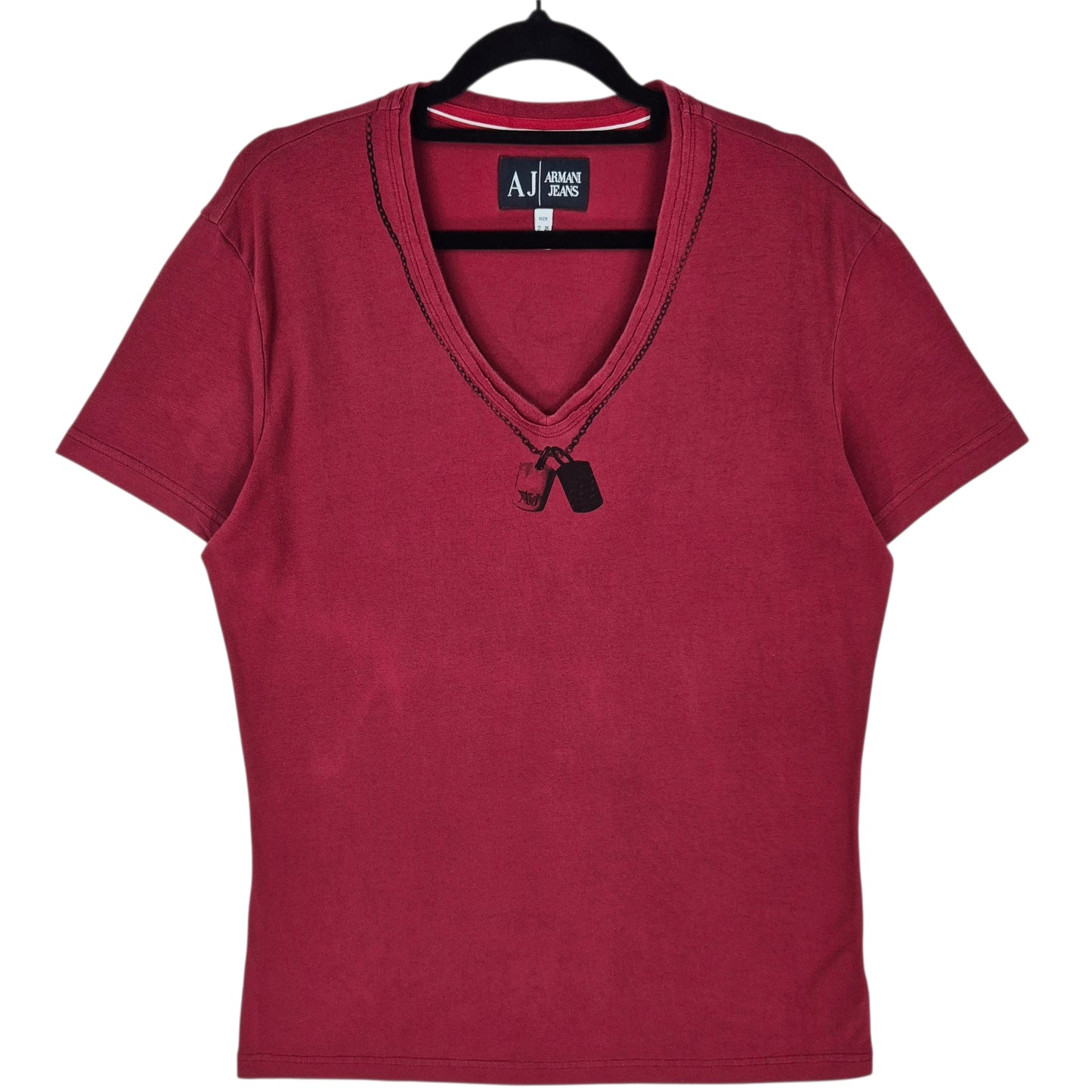 Armani Jeans Womens Burgundy V Neck Cotton Tee Shirt Size L
