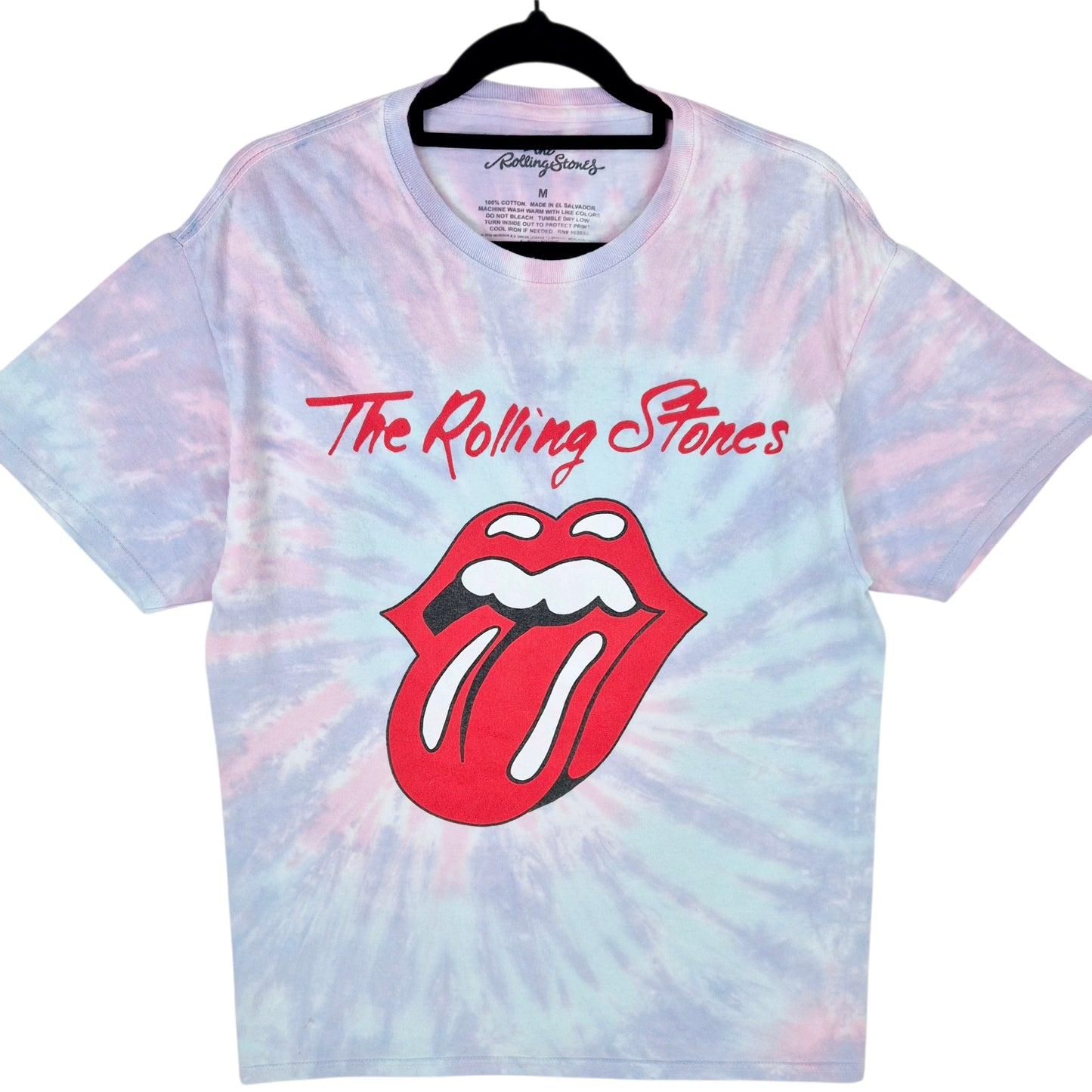 The Rolling Stones Pink & Blue Tie Dye Cotton Tee Shirt Size M