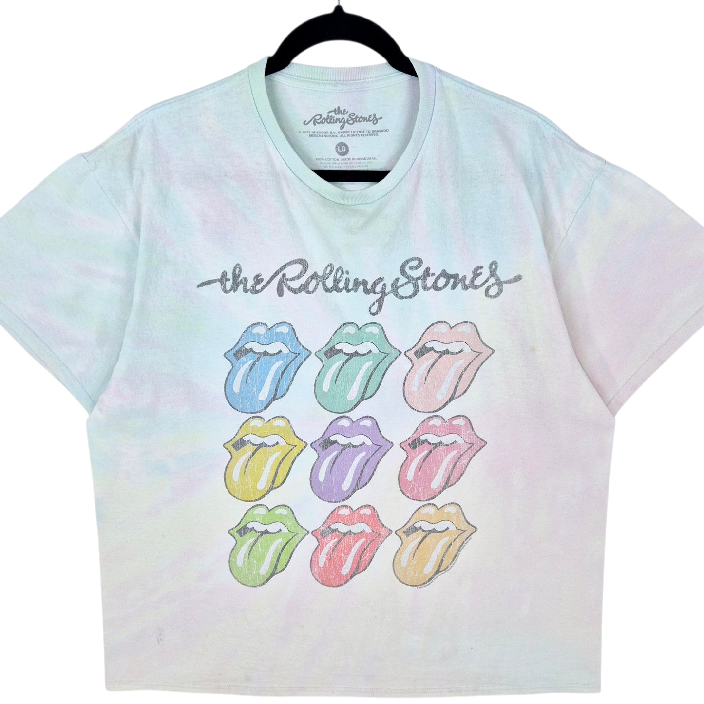 The Rolling Stones Green & Pink Tie Dye Cotton Tee Shirt Size L
