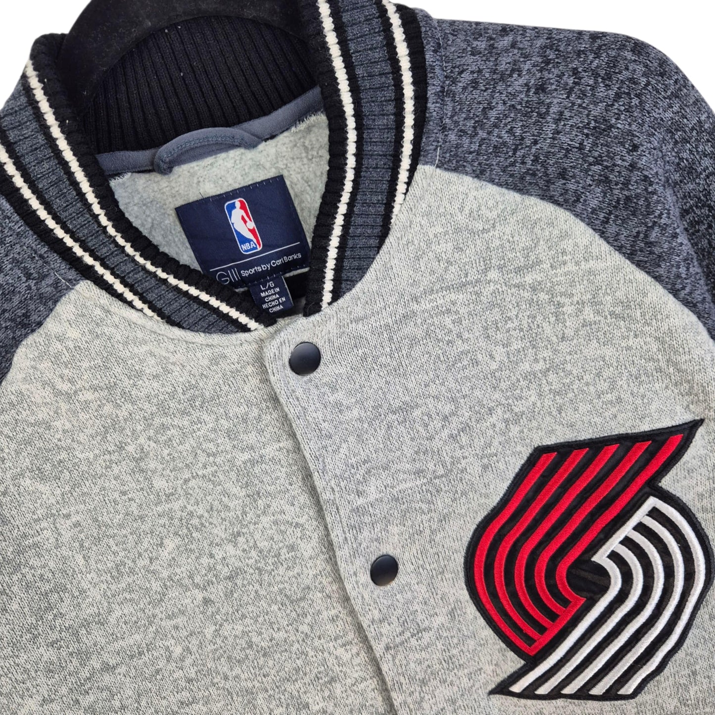 NBA Portland Trail Blazers Grey Heavy Knit Bomber Jacket Size L