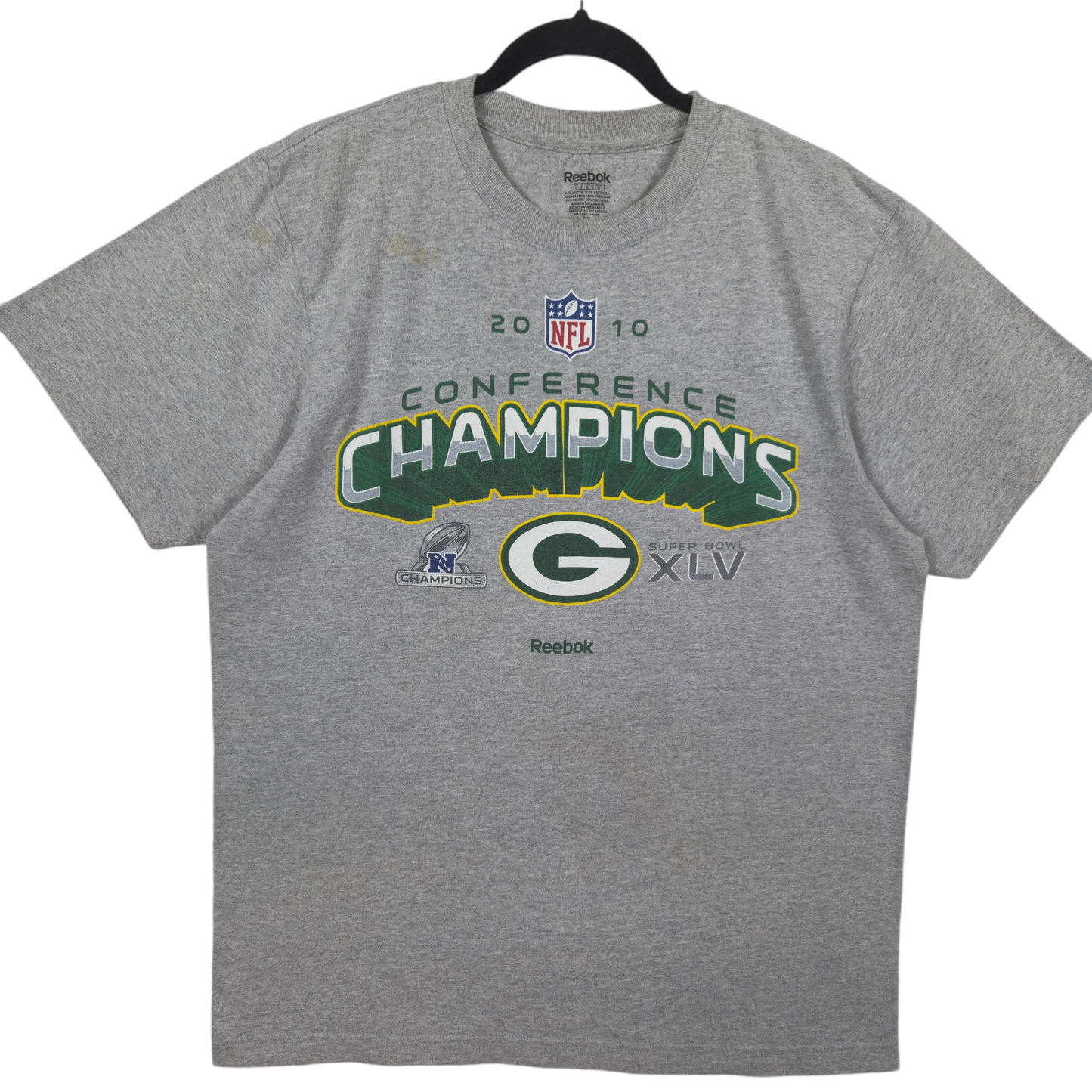 Reebok NFL 2010 Conference Champions Grey Cotton Tee Shirt Size L