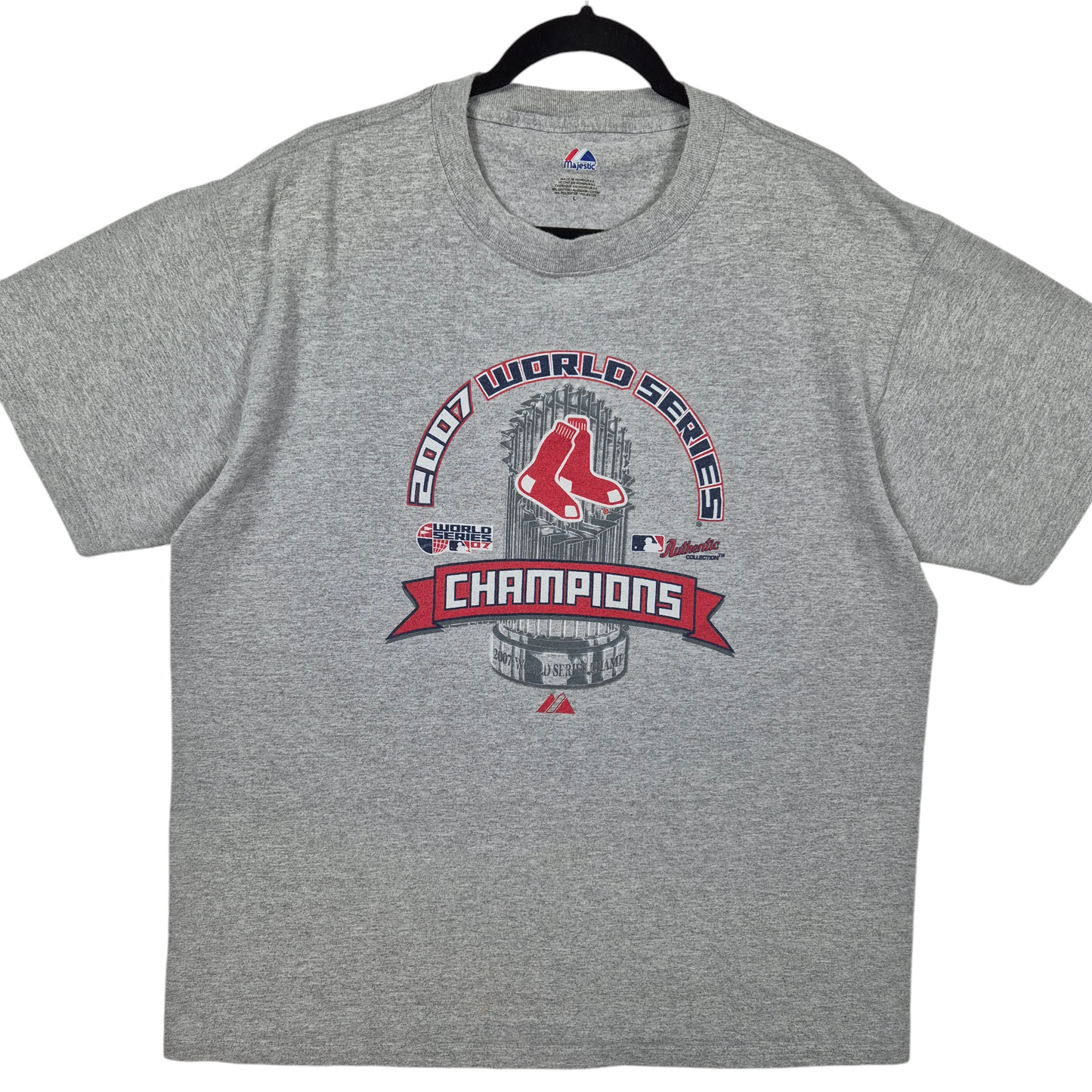Majestic MLB Boston Red Sox 2007 World Series Champions Grey Cotton Tee Shirt Size L